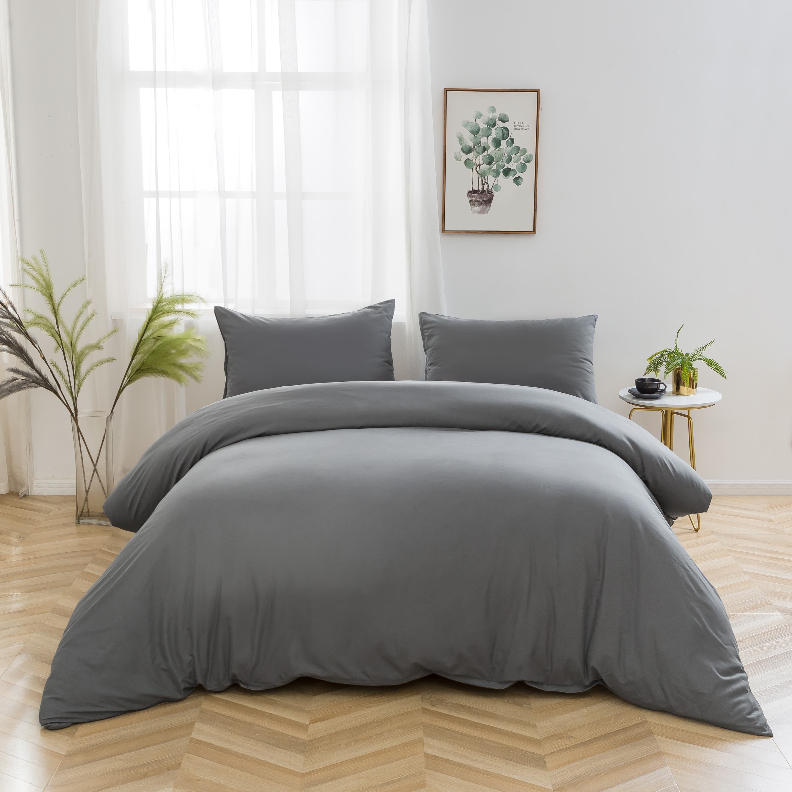 AYSW 4 Pièces Sets de Cover de Duvet 200x200/220x240/240x260cm Double Fermeture Éclair Black Sheet Cover 140x200/160x200/180x200cm + 2 Taies d'pillow 65x65cm Parure de Lit Adulte 2 Personnes en Microfiber Brossé