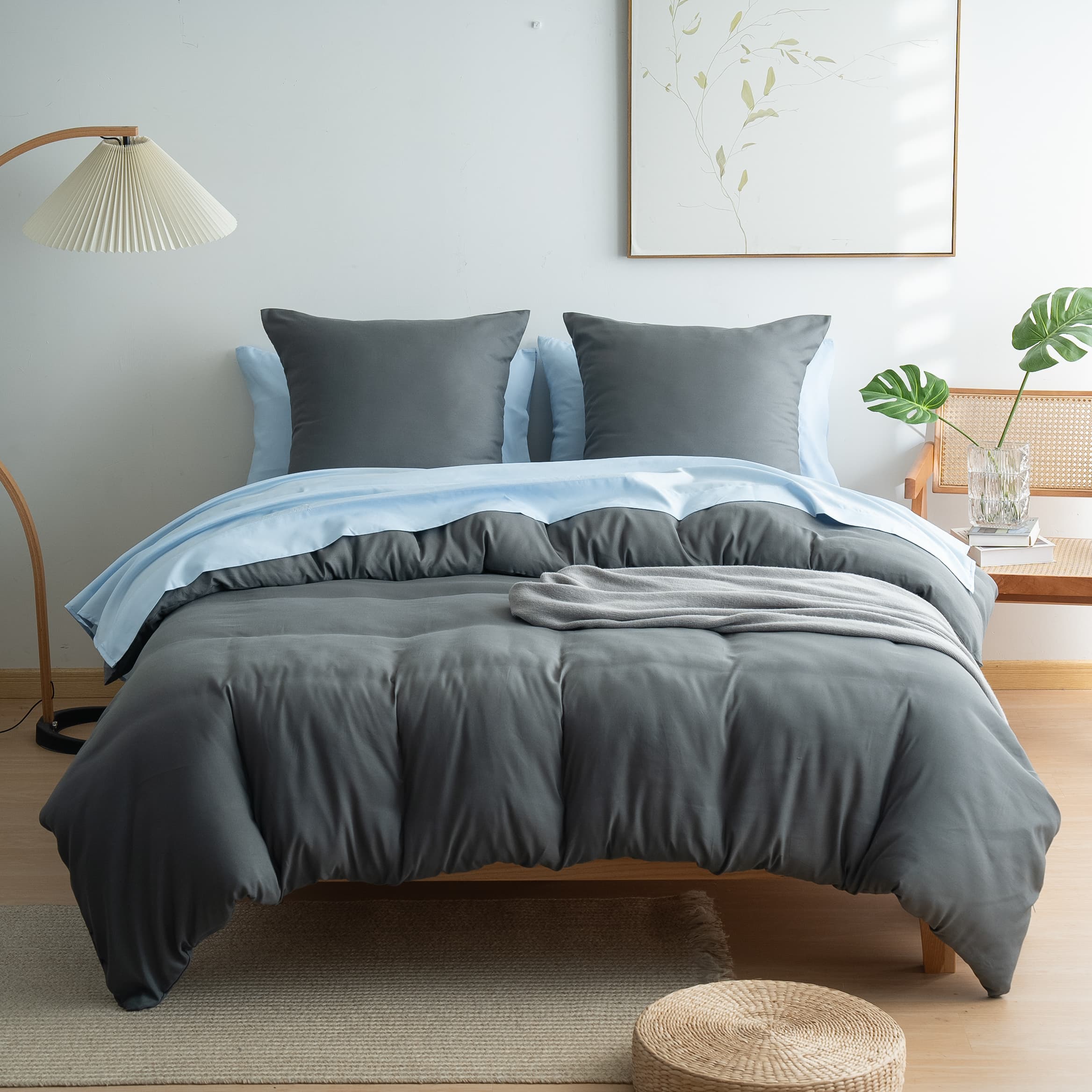 MOHAP Cover de Duvet 200x200/220x240/240x260 cm avec Taies d'Pillow 65x65x2cm Parure de Lit avec Fermeture Éclair Adulte 2 Personnes en Microfiber