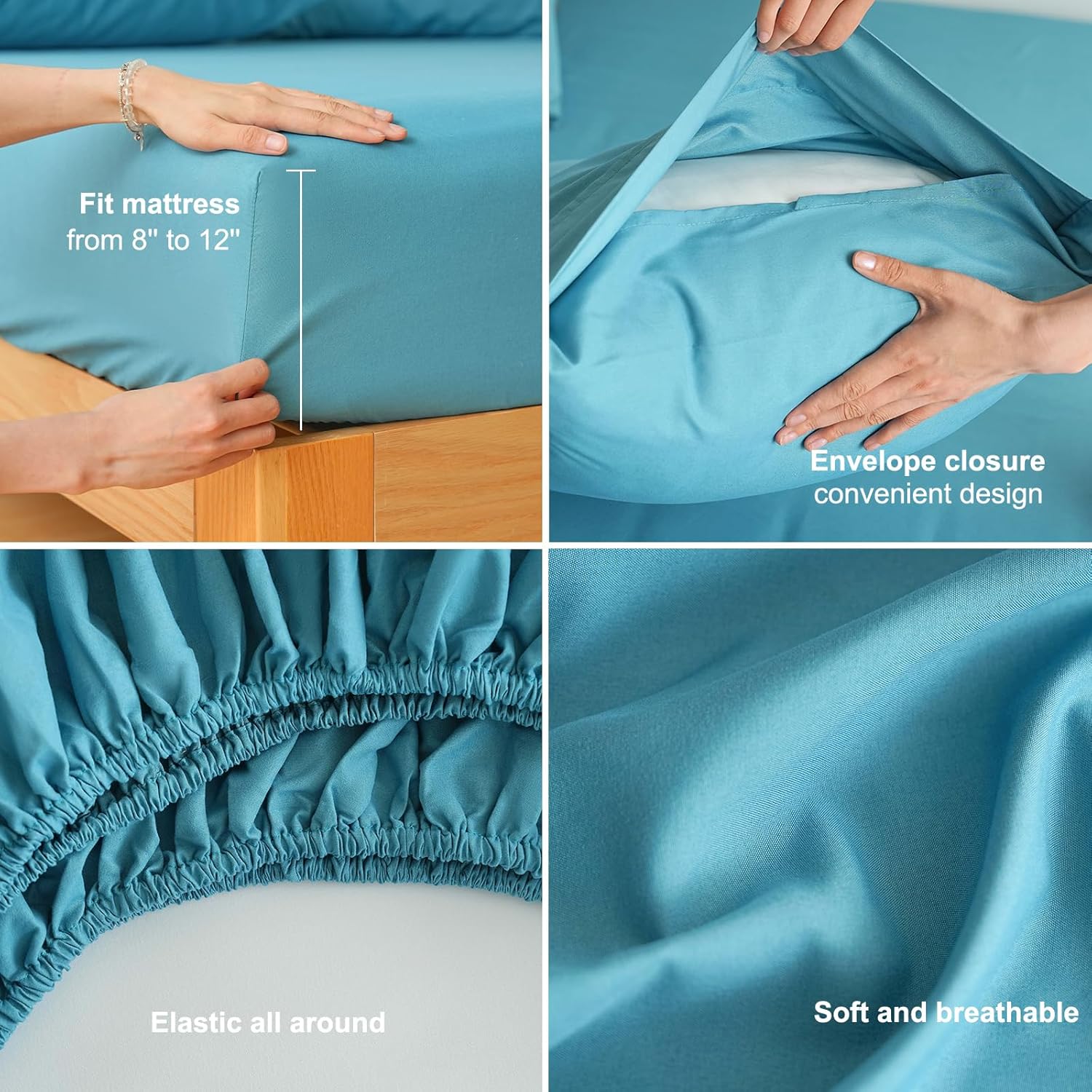 AYSW Bed Sheet Set 4 Pieces Double Brushed Microfiber 1800 - Breathable All Season Luxury Soft Bedding - Queen Teal 6