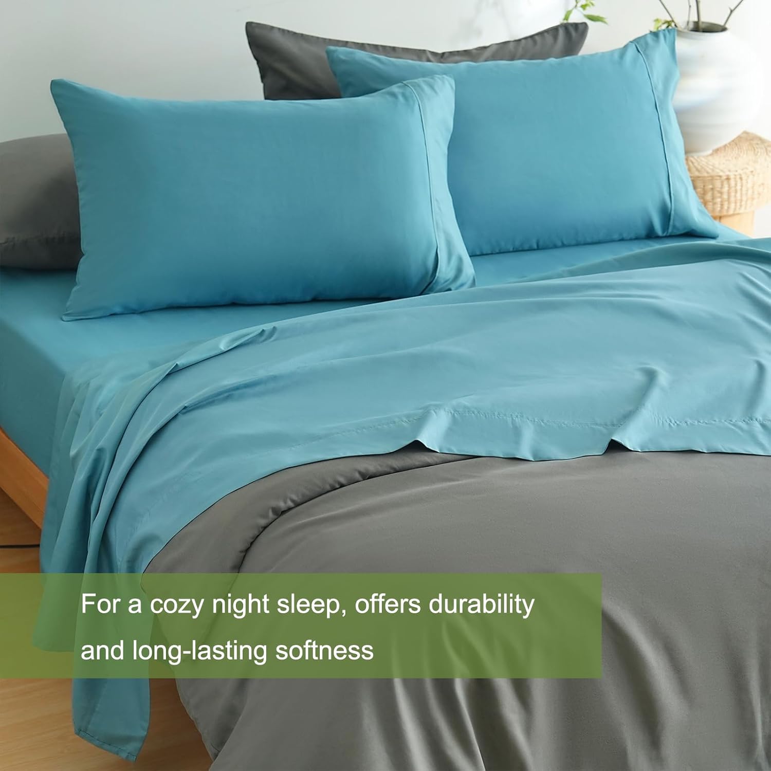 AYSW Bed Sheet Set 4 Pieces Double Brushed Microfiber 1800 - Breathable All Season Luxury Soft Bedding - Queen Teal 5