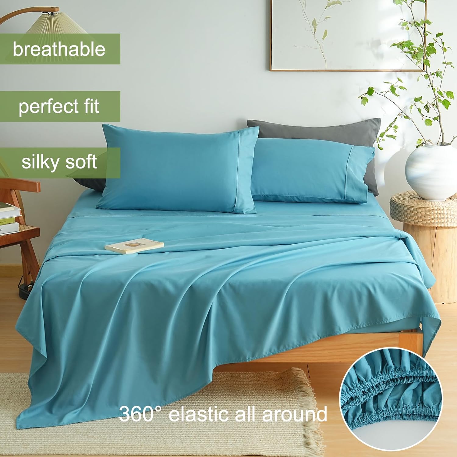 AYSW Bed Sheet Set 4 Pieces Double Brushed Microfiber 1800 - Breathable All Season Luxury Soft Bedding - Queen Teal 4
