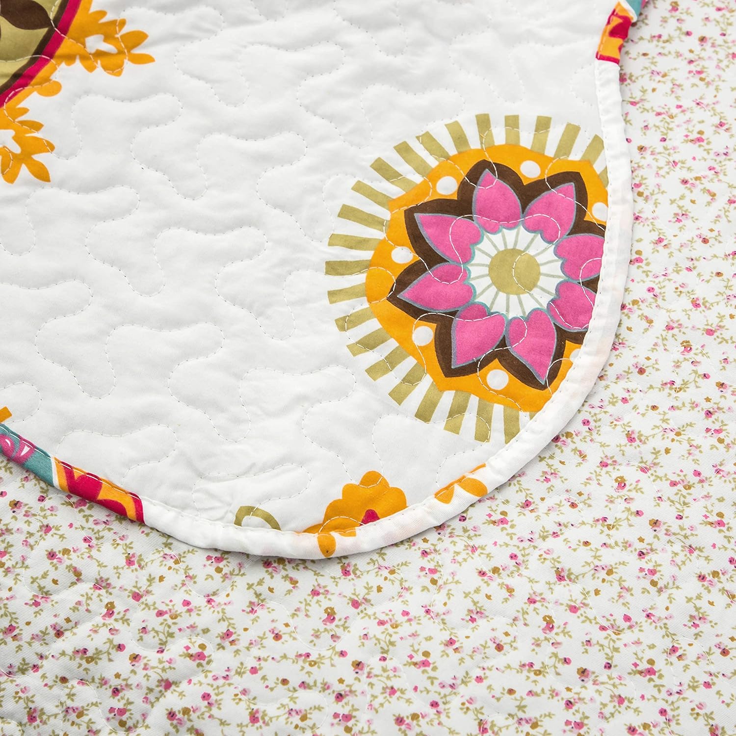 AYSW Quilt Set 3 Pieces Queen Size Bohemian Style for All Season Use Coverlet Set Retro Sunflower Pattern 5