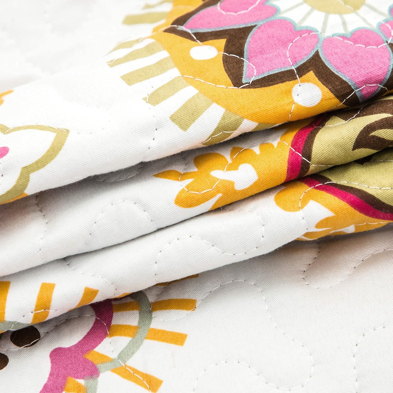 AYSW Quilt Set 3 Pieces Queen Size Bohemian Style for All Season Use Coverlet Set Retro Sunflower Pattern 7