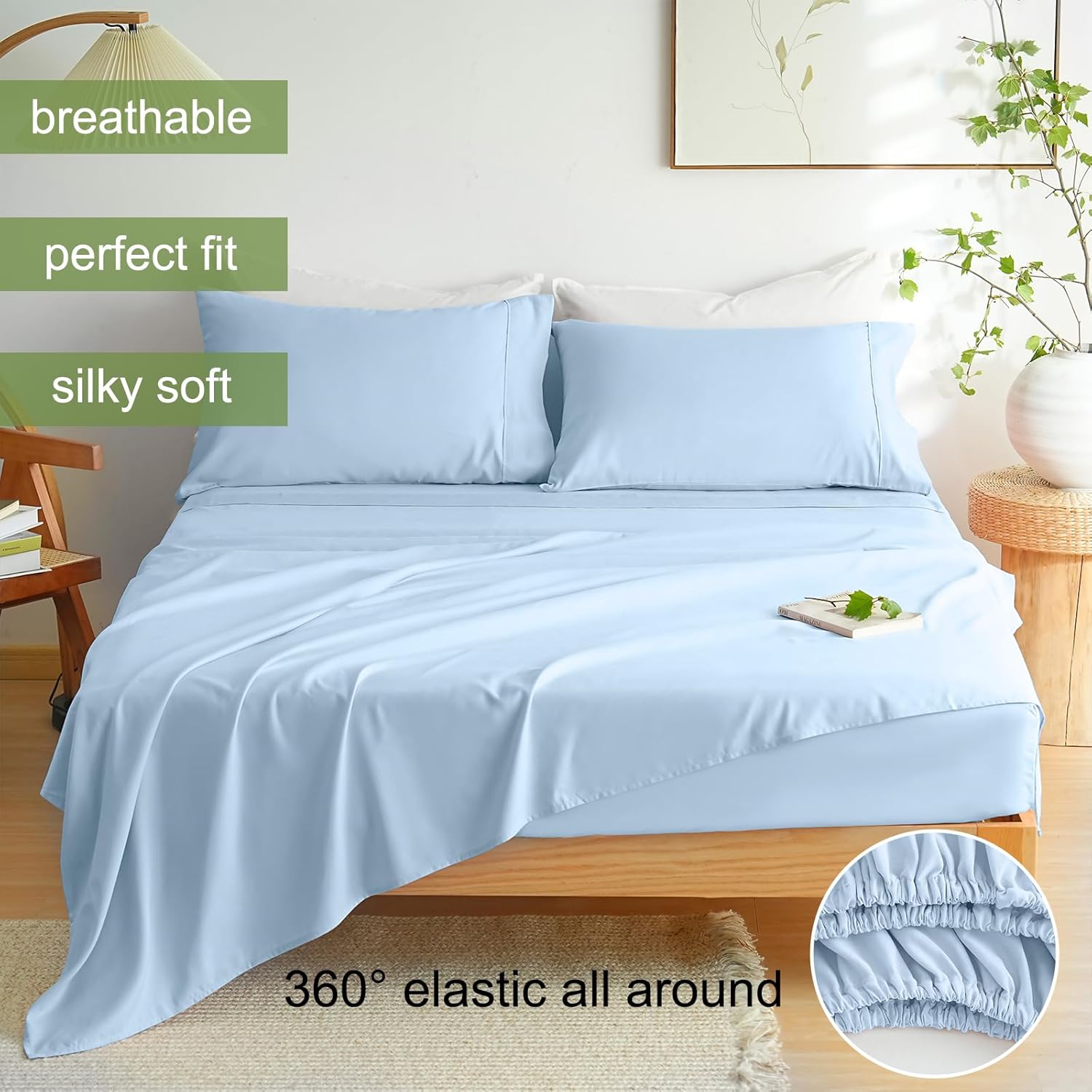 AYSW Bettlaken-Set 3-teilig Twin Size - Double Brushed Microfiber 1800 - Ultra Soft & Breathable All Season Luxury Bedding - Light Blue 2
