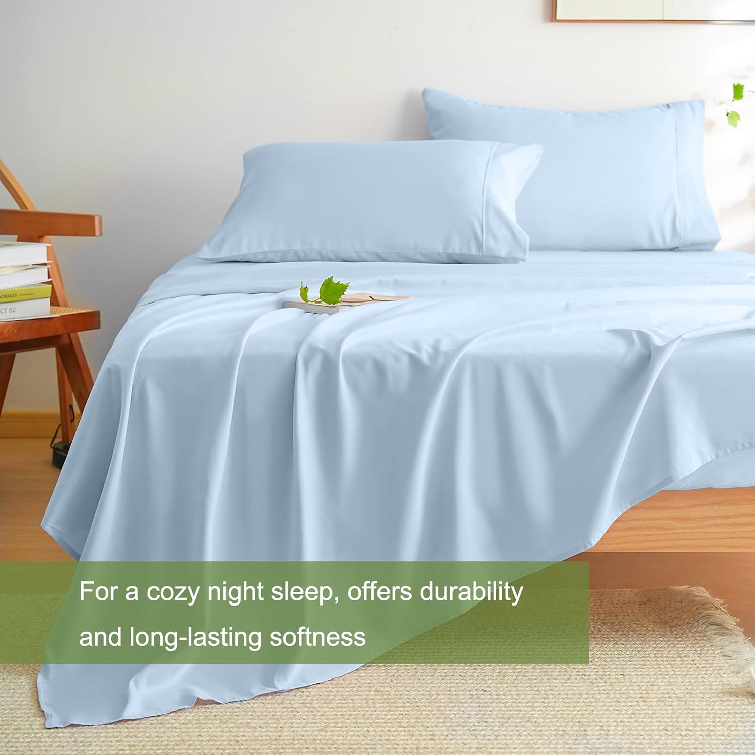 AYSW Bettlaken-Set 3-teilig Twin Size - Double Brushed Microfiber 1800 - Ultra Soft & Breathable All Season Luxury Bedding - Light Blue 5