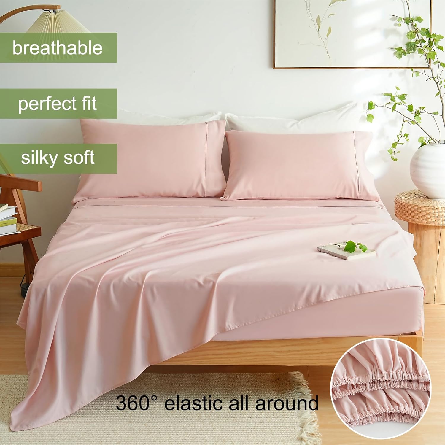 AYSW Bed Sheet Set 4 Pieces Double Brushed Microfiber 1800 - Breathable All Season Luxury Soft Bedding - Queen Pink 4
