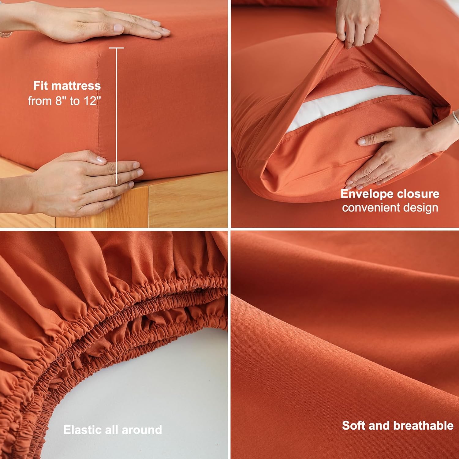 AYSW Bed Sheet Set 4 Pieces Double Brushed Microfiber 1800 - Breathable All Season Luxury Soft Bedding - Queen Persimmon 6