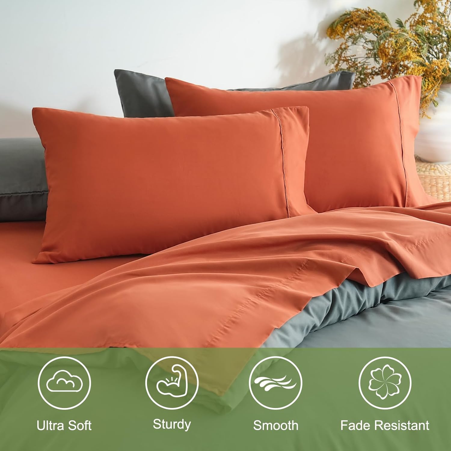 AYSW Bed Sheet Set 4 Pieces Double Brushed Microfiber 1800 - Breathable All Season Luxury Soft Bedding - Queen Persimmon 7