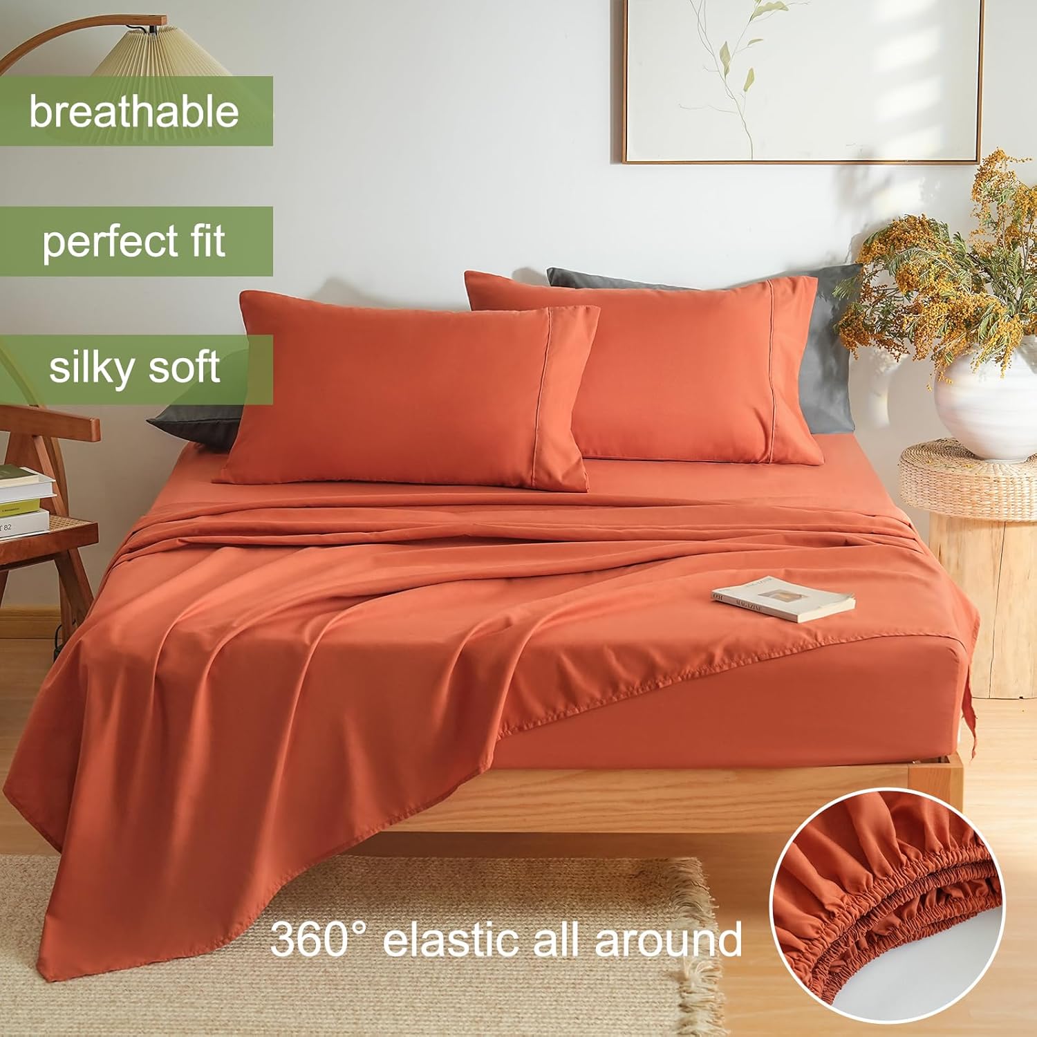 AYSW Bed Sheet Set 4 Pieces Double Brushed Microfiber 1800 - Breathable All Season Luxury Soft Bedding - Queen Persimmon 4