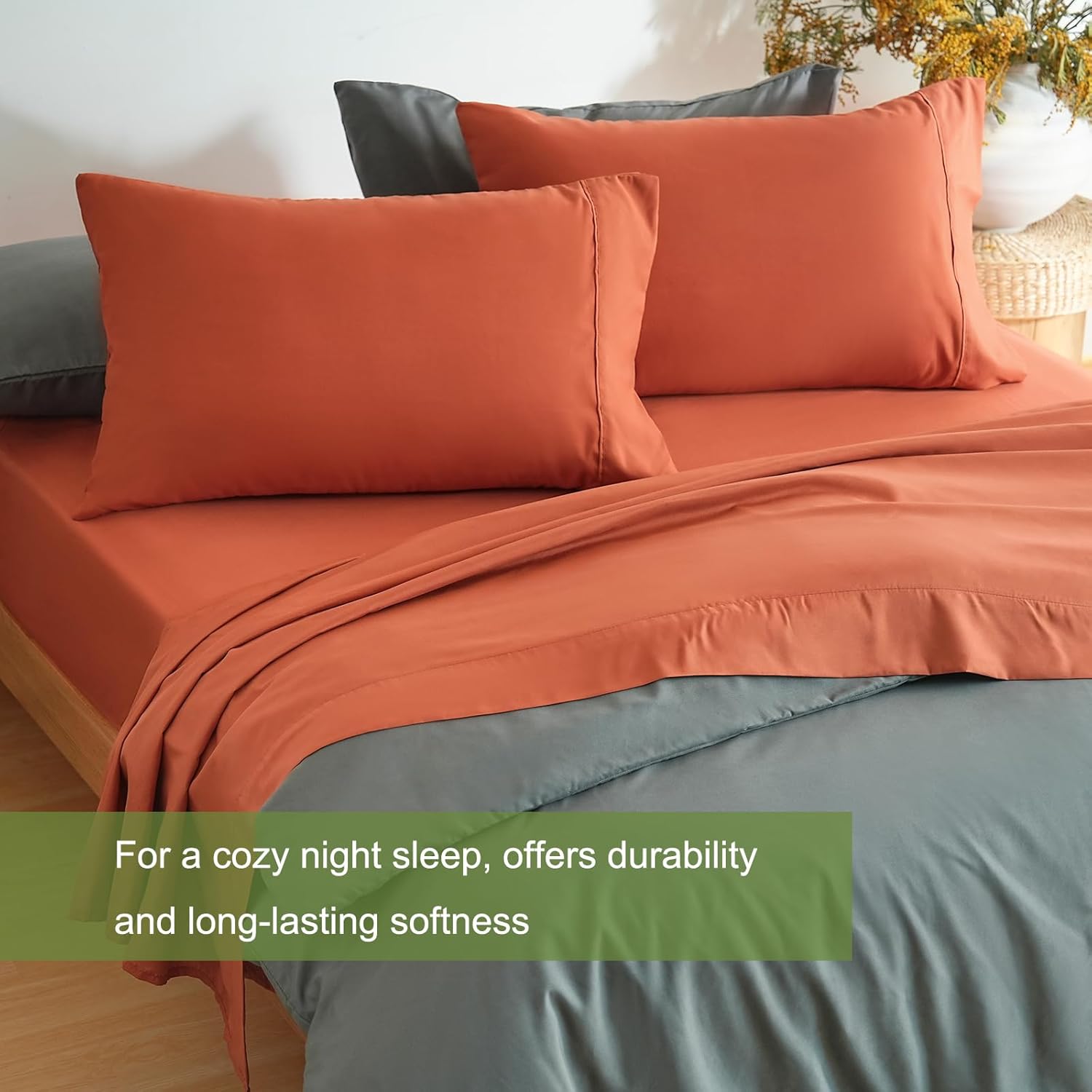 AYSW Bed Sheet Set 4 Pieces Double Brushed Microfiber 1800 - Breathable All Season Luxury Soft Bedding - Queen Persimmon 5