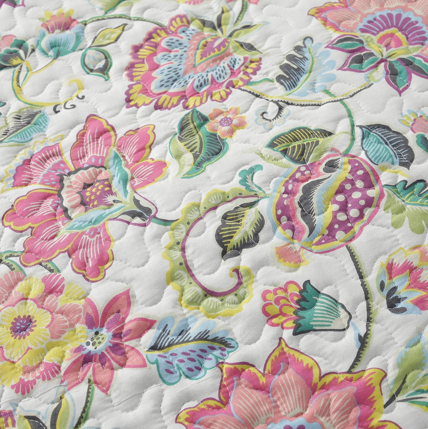 AYSW Quilt Set 3 Piece Bedspread Coverlet Queen Size Durable and Breathable for All Season Vintage Style Floral Pattern 4