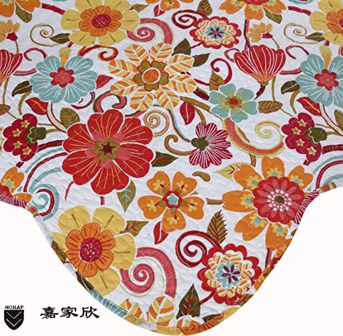 AYSW Quilt Set 3 Pieces Queen Size Bedspread Coverlet Durble and Breathable Quality Material for All Season Floral Orange Flower Pattern 3