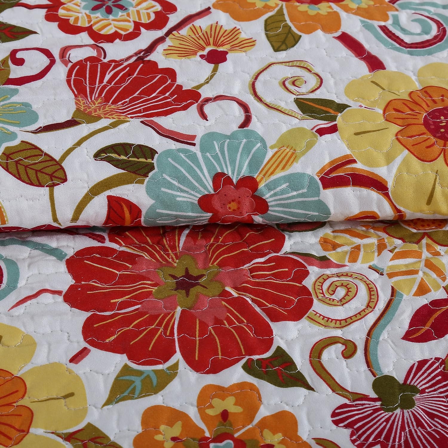 AYSW Quilt Set 3 Pieces Queen Size Bedspread Coverlet Durble and Breathable Quality Material for All Season Floral Orange Flower Pattern 2