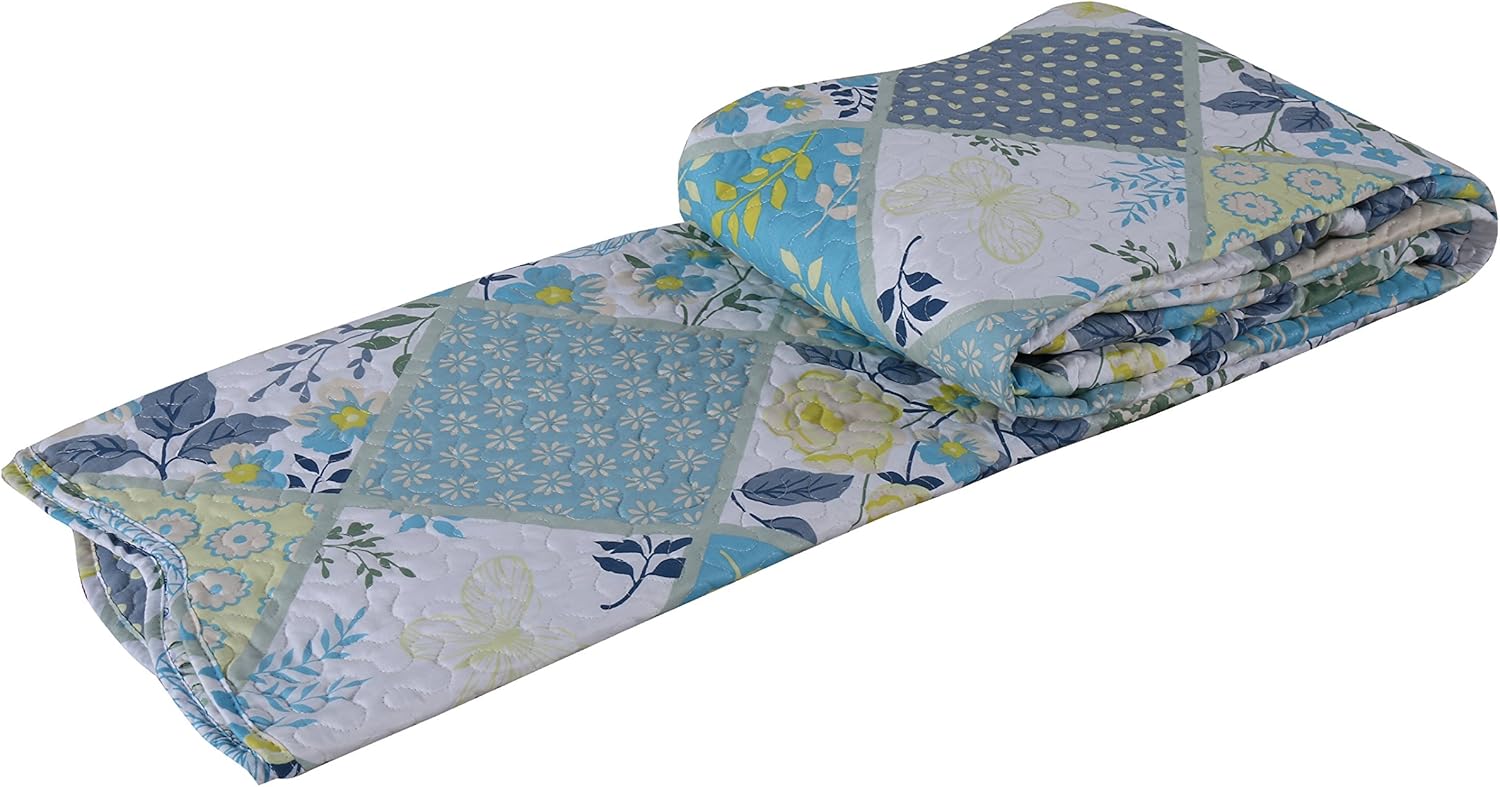 All Season Bedspread 3 PCS Revisible Printed Floral Lightweight Quilt Set Embroidered Bedspread Coverlets Bed Throw with 2 Shams Hypoallergenic Vintage Style (230x250)CM (Double/King Pattern #5) 2