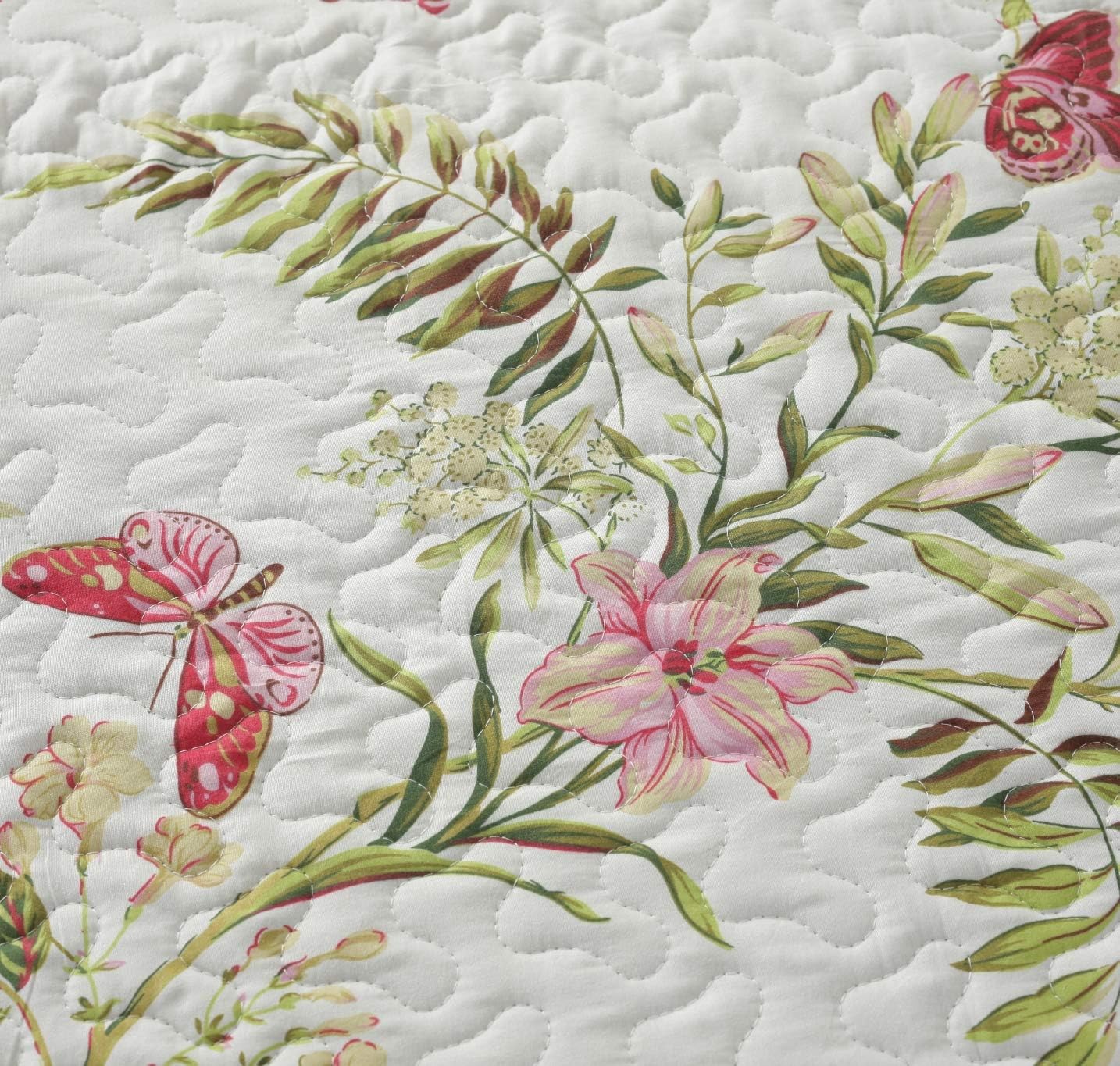 AYSW All Season Bedspread 3 PCS Revisible Printed Floral Lightweight Quilt Set Embroidered Bedspread Coverlets Bed Throw with 2 Shams Hypoallergenic Vintage Style (230x250)CM (Double/King Pattern #4) 5
