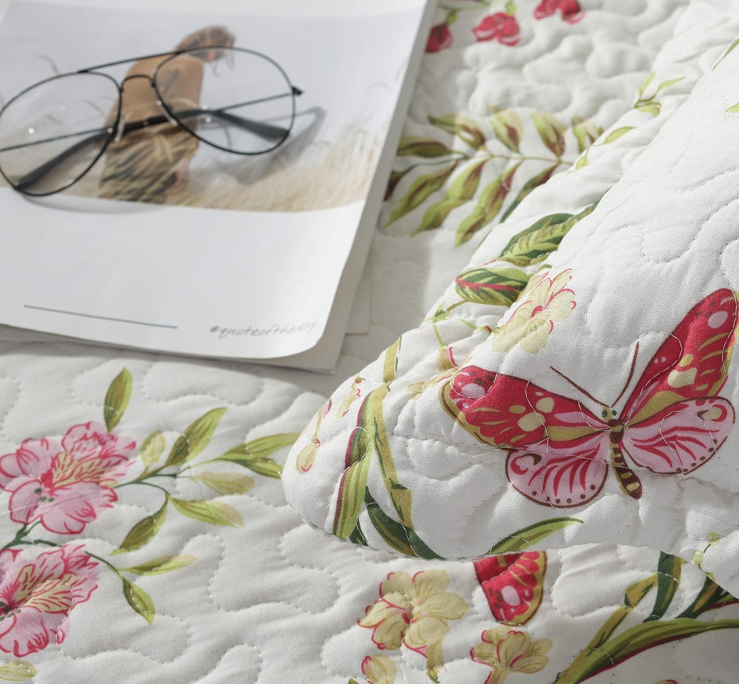 AYSW All Season Bedspread 3 PCS Revisible Printed Floral Lightweight Quilt Set Embroidered Bedspread Coverlets Bed Throw with 2 Shams Hypoallergenic Vintage Style (230x250)CM (Double/King Pattern #4) 8