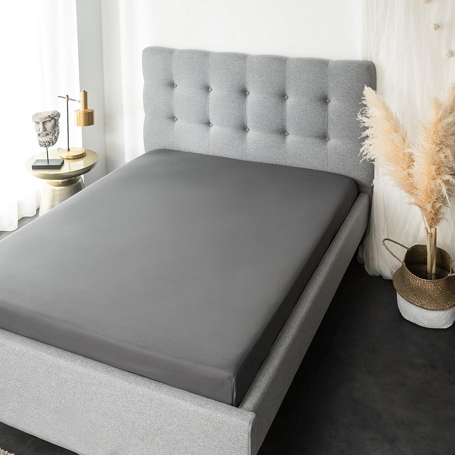 Microfibre, Gris Foncé Drap-housse Premium 160x200cm - 180x200cm, Drap-housse avec élastique tout autour pour enfants et adultes 6
