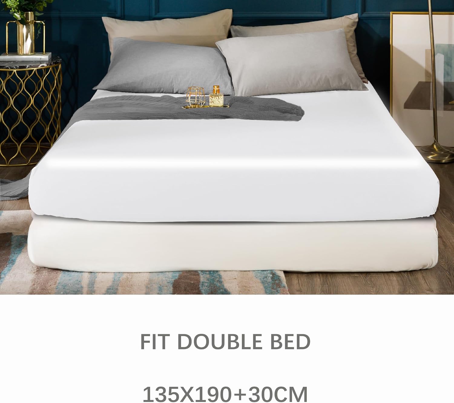 Warm Double Bedding Fitted Sheet with All Around Elastics Brushed Microfiber Breathable (White) 3