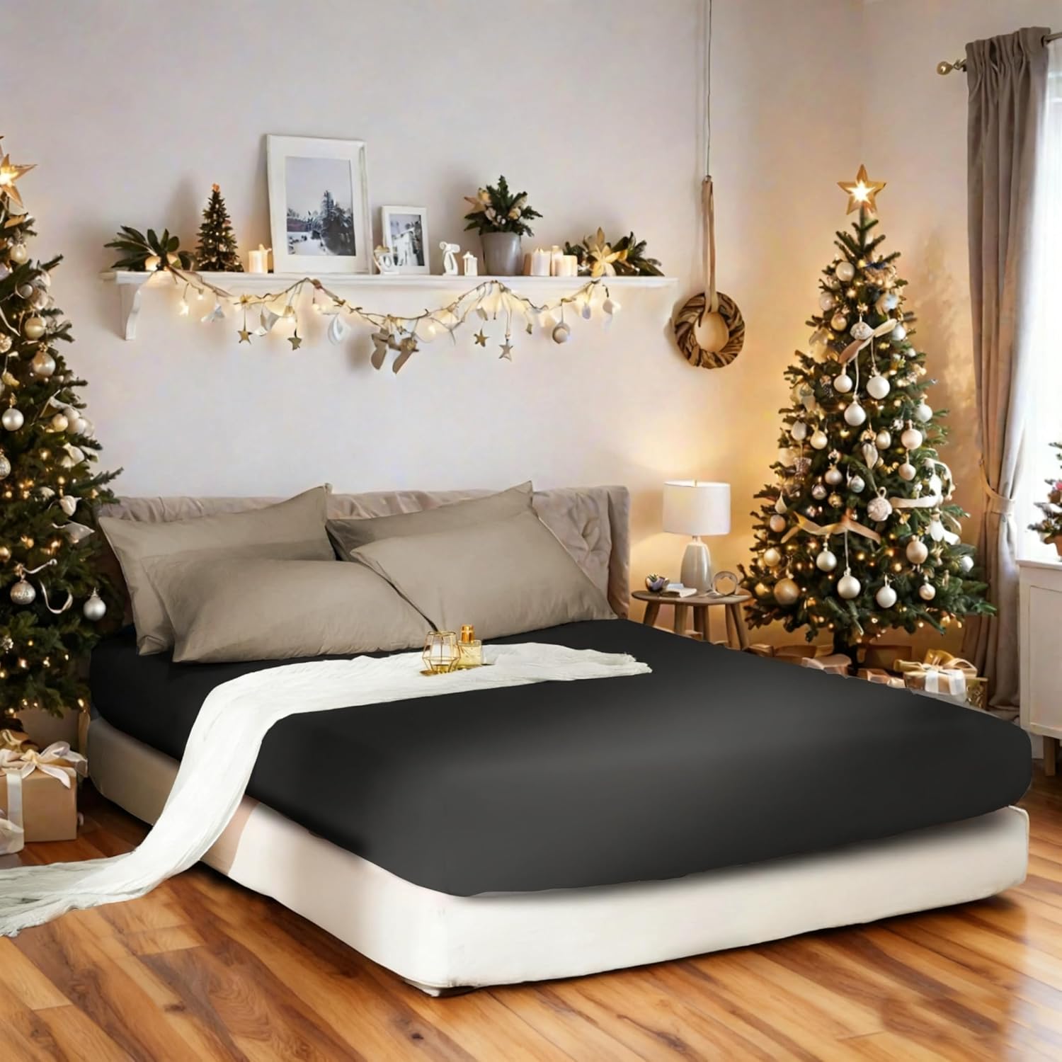Warm Double Bedding Fitted Sheet with All Around Elastics Brushed Microfiber Breathable (White) 9
