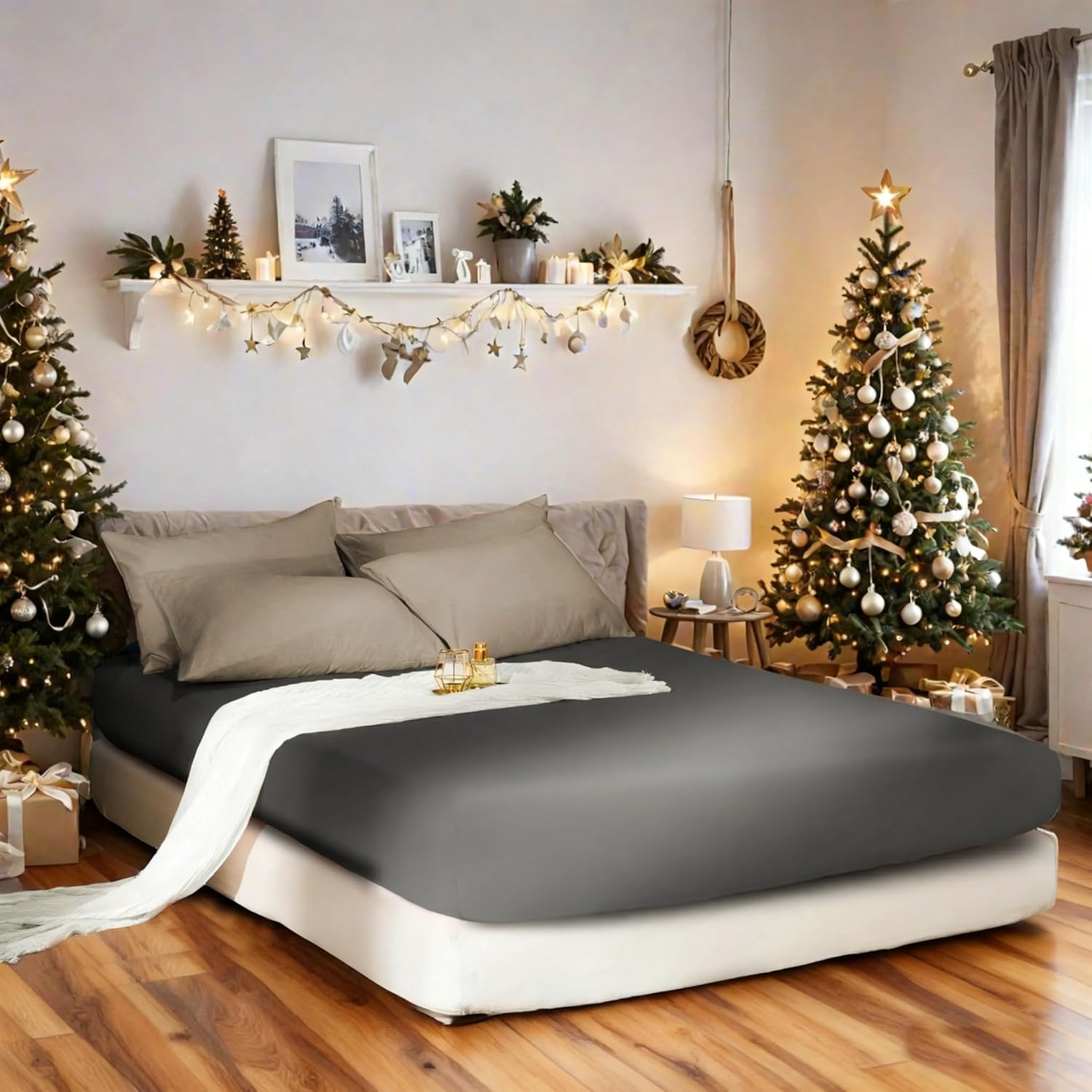 Warm Double Bedding Fitted Sheet with All Around Elastics Brushed Microfiber Breathable (White) 10