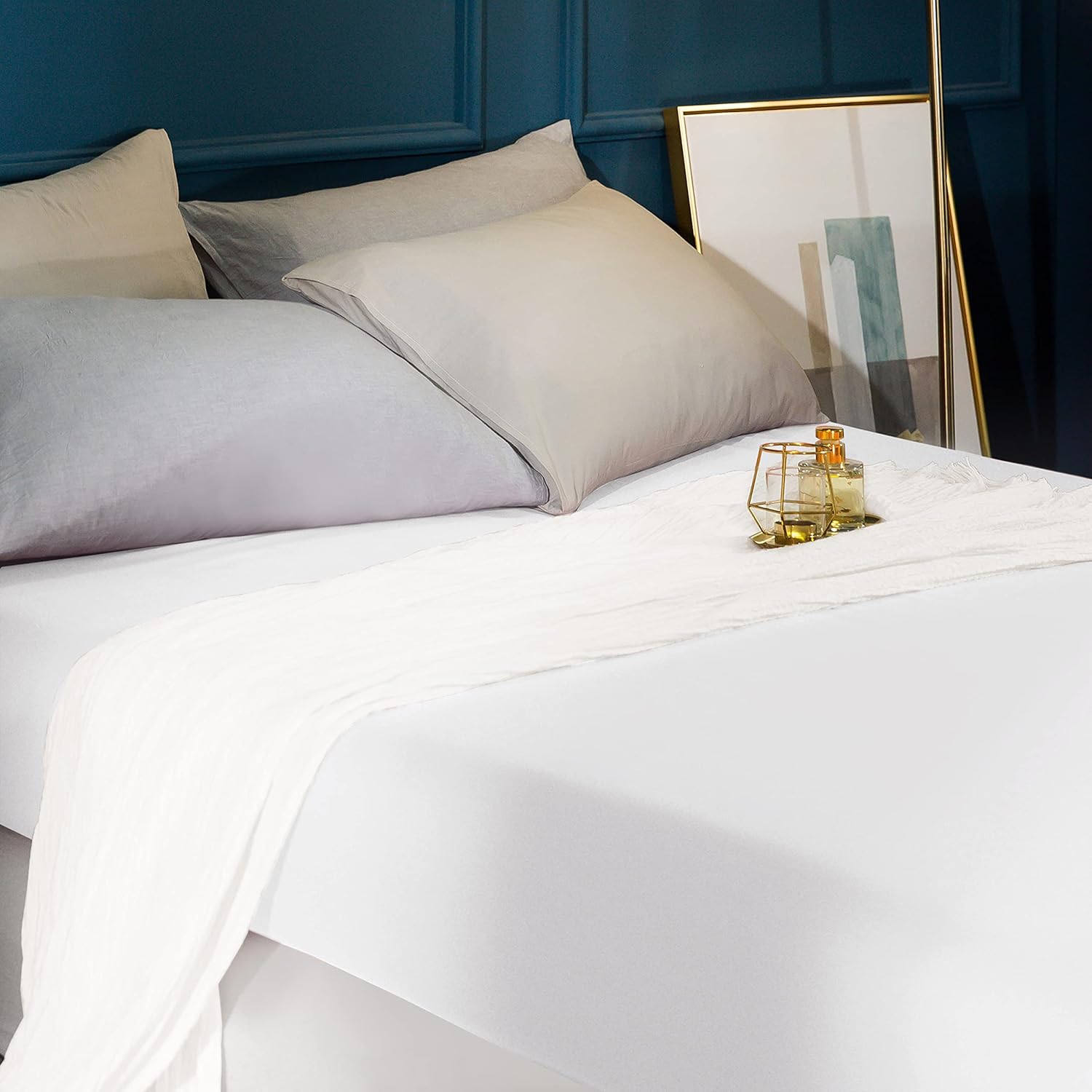 Warm Double Bedding Fitted Sheet with All Around Elastics Brushed Microfiber Breathable (White) 7