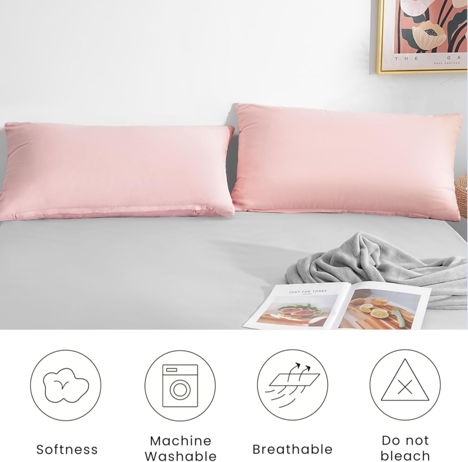 AYSW Zipper Pillowcase 2 Pieces Brushed Microfiber 1800 Hotel Quality Super Soft Pillow Cover No Shrinkage No Fade Pillow Protectors - Pink, Queen 2