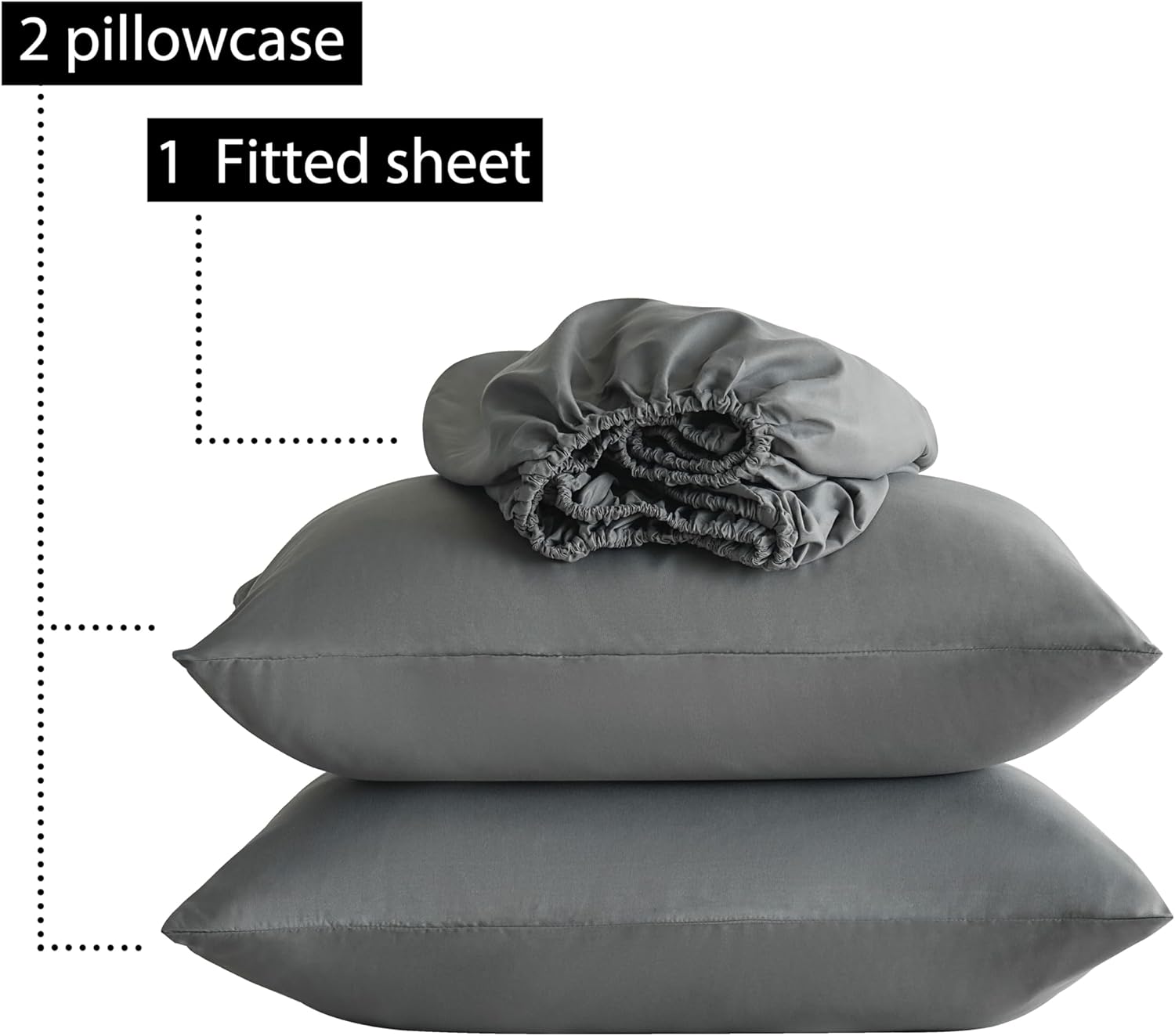 AYSW Warm Fitted Sheet Set Double Size 30 cm Deep Pocket with 1 Bedsheet and 2 Pillowcases Polyester Grey 3