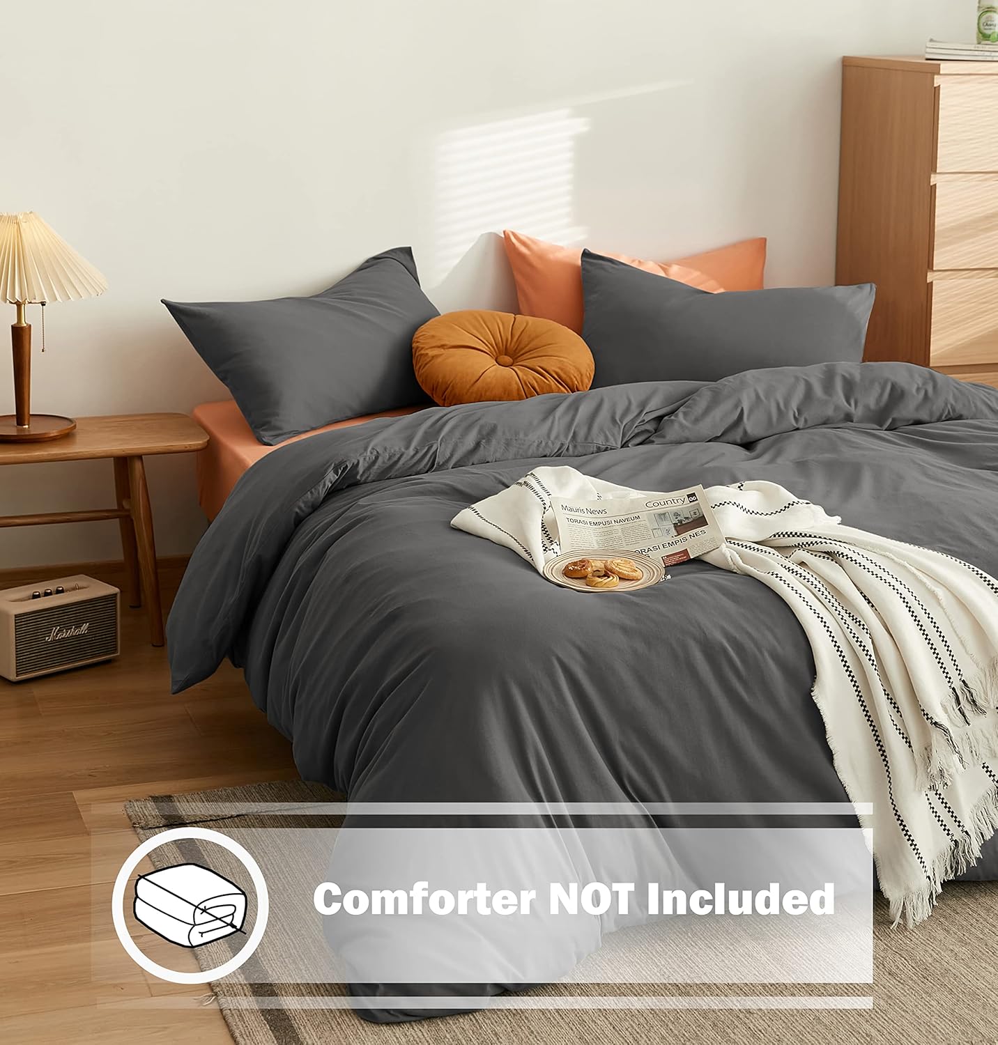 AYSW Bedding Single Duvet Cover Set 2 PCS Plain Brushed Microfiber Bedding 1 Duvet Cover with 2 Zippers and 1 Pillowcases Grey 3