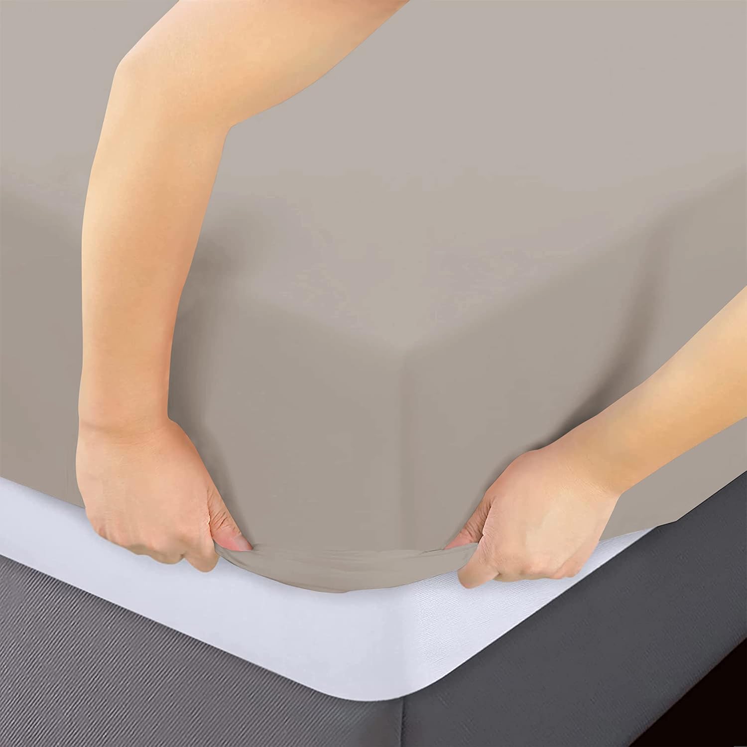 Spannbetttuch Nur Premium 1800 Ultra-Soft Fadendurchlässig Gebürstetes Mikrofaser Deep Pocket Queen Khaki 4