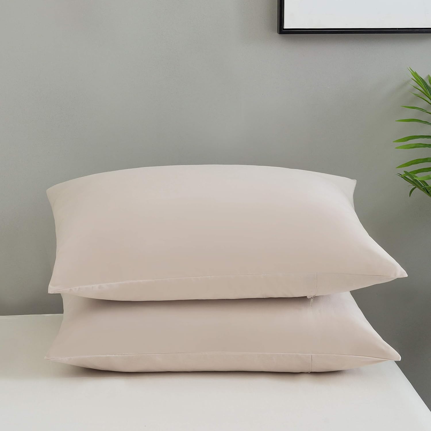 2-piece set Pillowcase High-quality & Quality Pillow Cover with Zipper 100% Microfiber (50 x 75 cm, Beige) 3