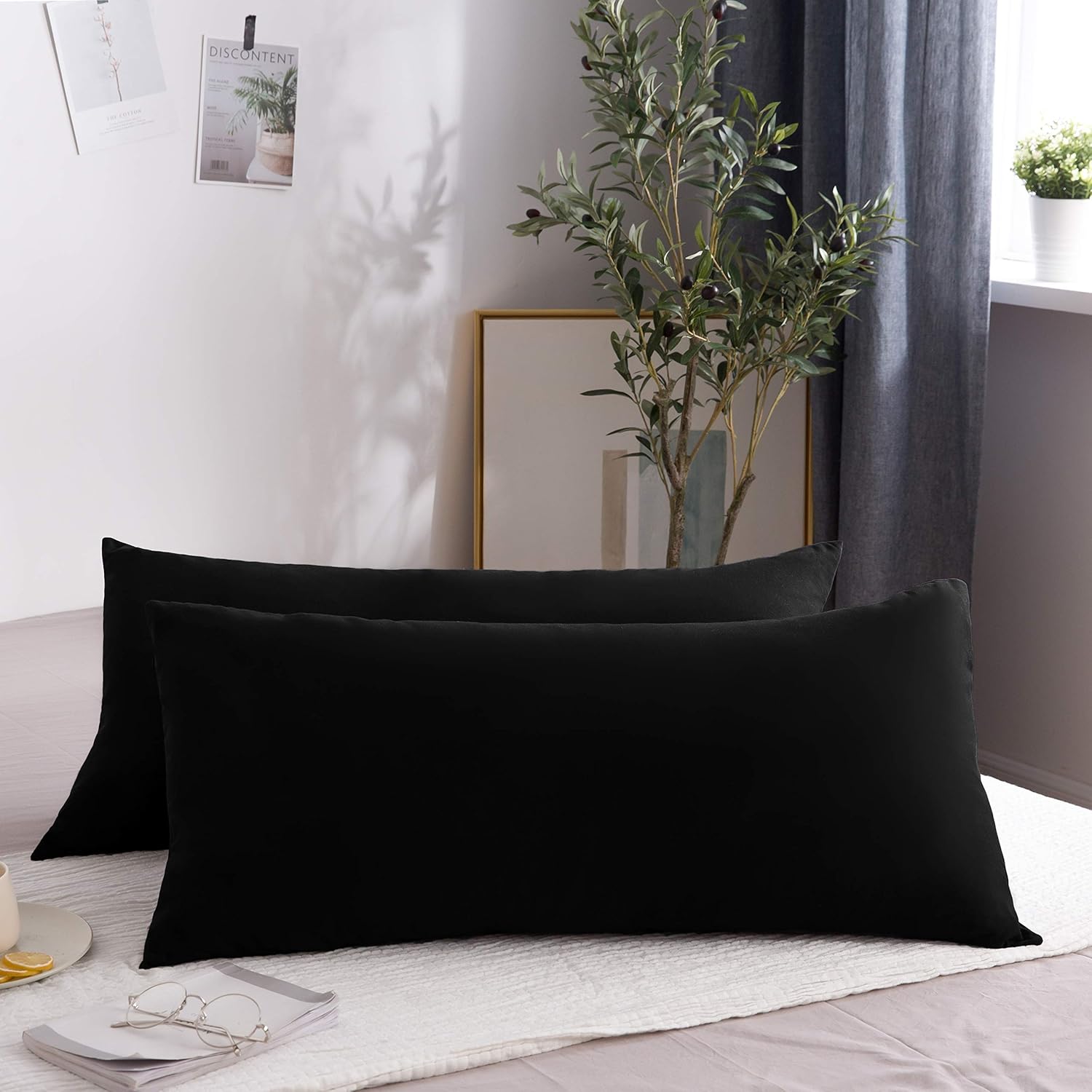 2er Pack Cushion Cover 40x80cm High-Quality & Quality Pillowcase with Zipper 100% Microfiber in 5 Colors Dark-Grey/Black/Pink/White/Beige 8