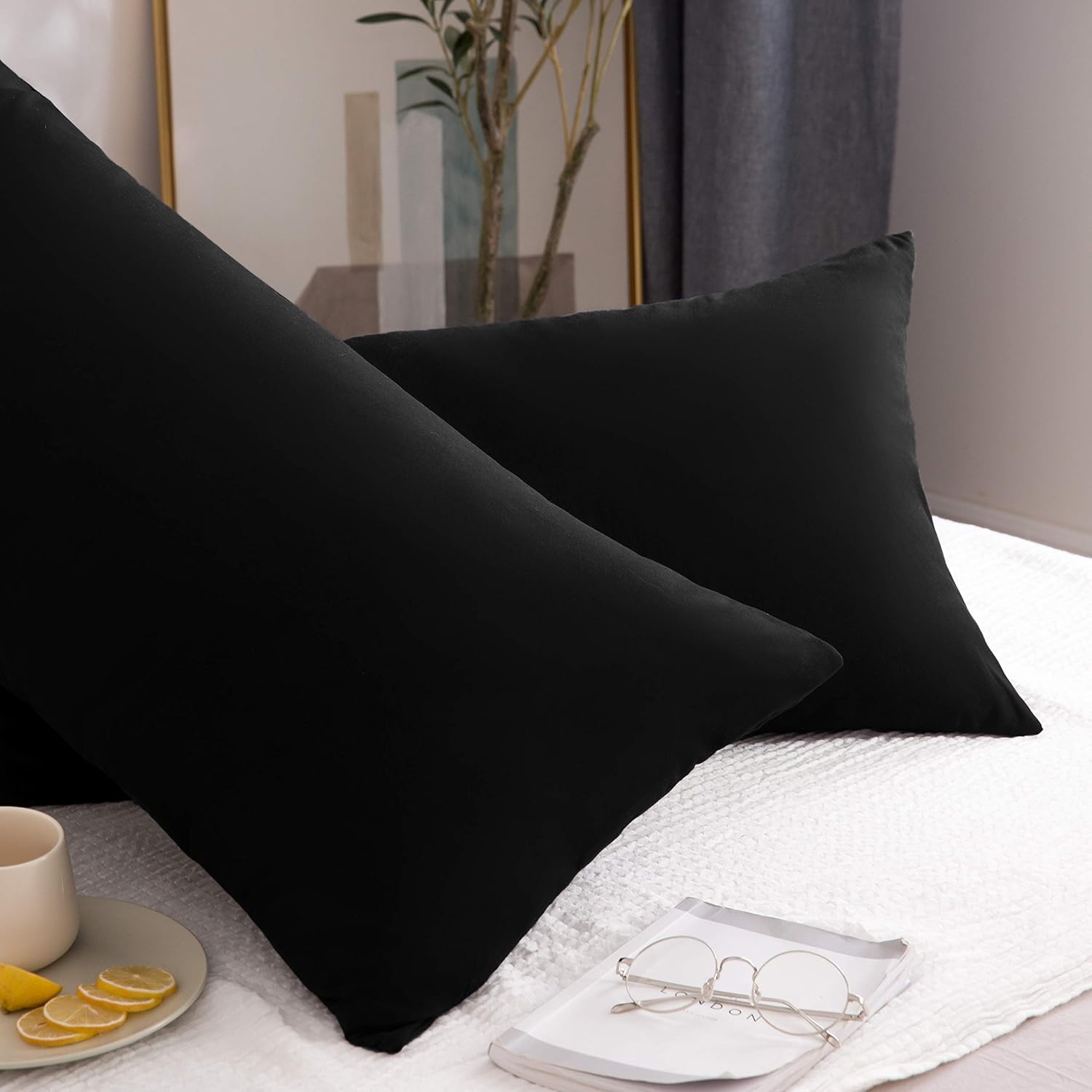 2er Pack Cushion Cover 40x80cm High-Quality & Quality Pillowcase with Zipper 100% Microfiber in 5 Colors Dark-Grey/Black/Pink/White/Beige 2