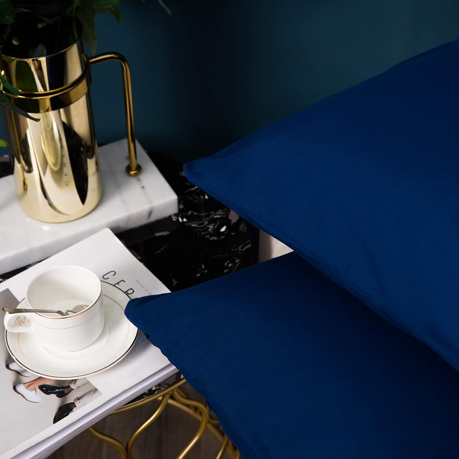 2 x Zippered Housewife Pillowcases Brushed Microfiber Bedroom (50X75) cm Pillowcase Covers Protectors (Navy Blue) 6