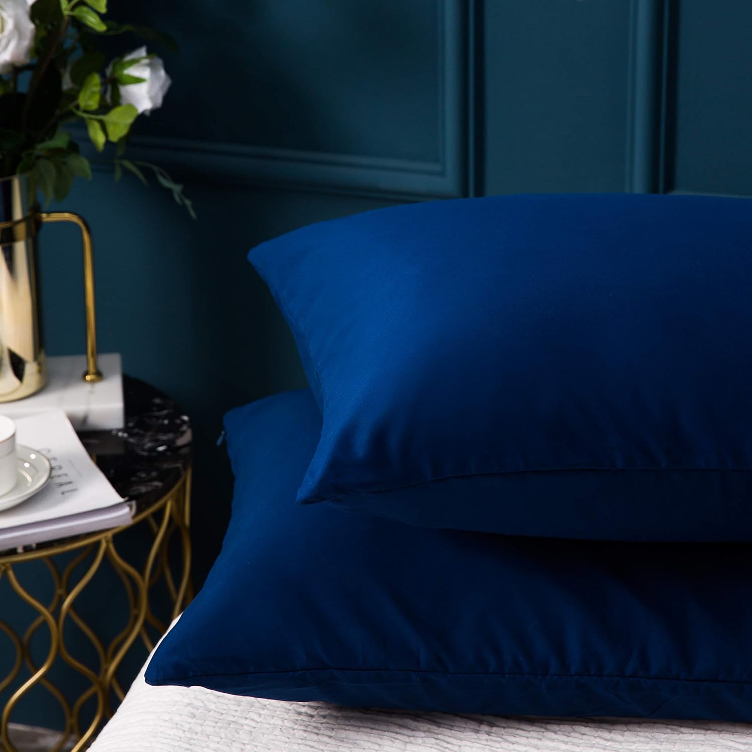 2 x Zippered Housewife Pillowcases Brushed Microfiber Bedroom (50X75) cm Pillowcase Covers Protectors (Navy Blue) 5