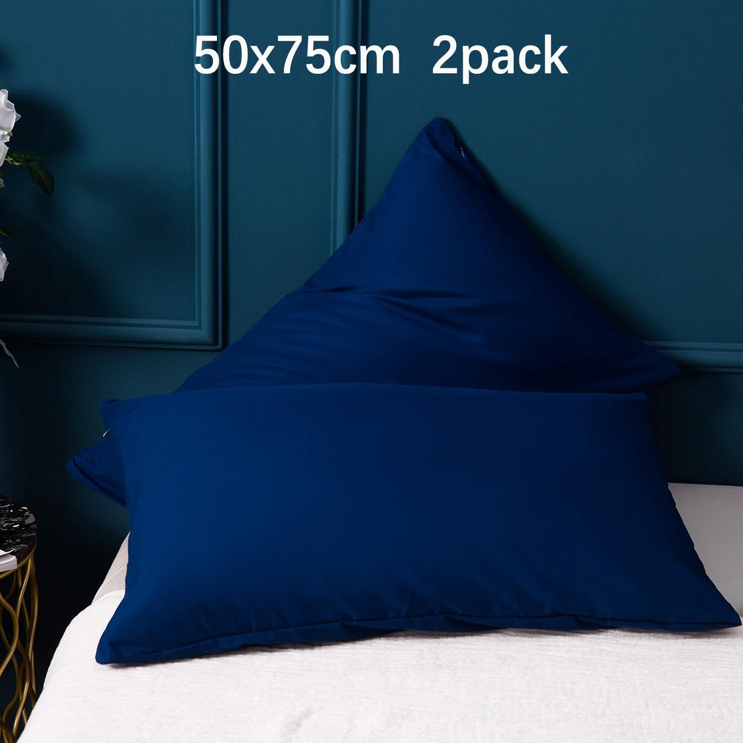 2 x Zippered Housewife Pillowcases Brushed Microfiber Bedroom (50X75) cm Pillowcase Covers Protectors (Navy Blue) 4