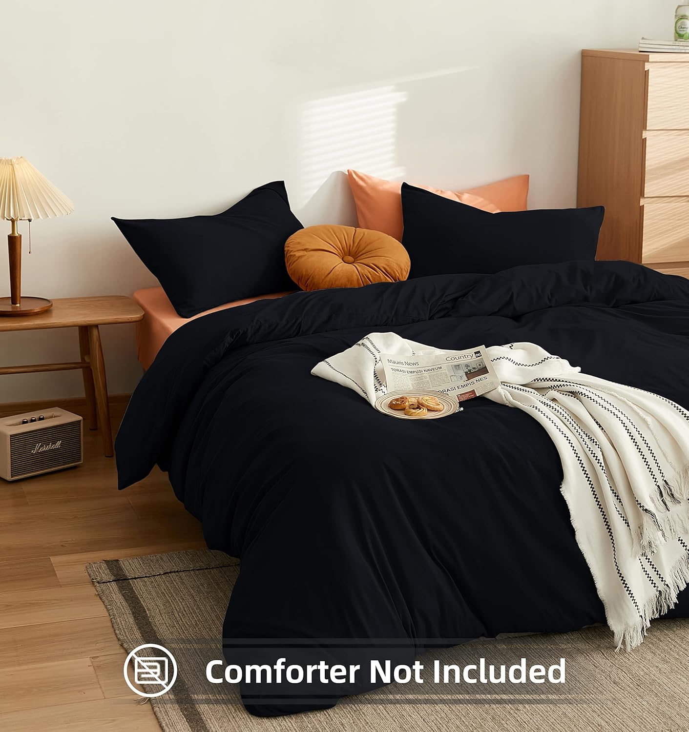AYSW Duvet Cover 140x190/200cm+1 Pillowcases 65x65cm Black 1 Person Bedding Set 100 Threads/cm² in Microfiber with Zipper 3