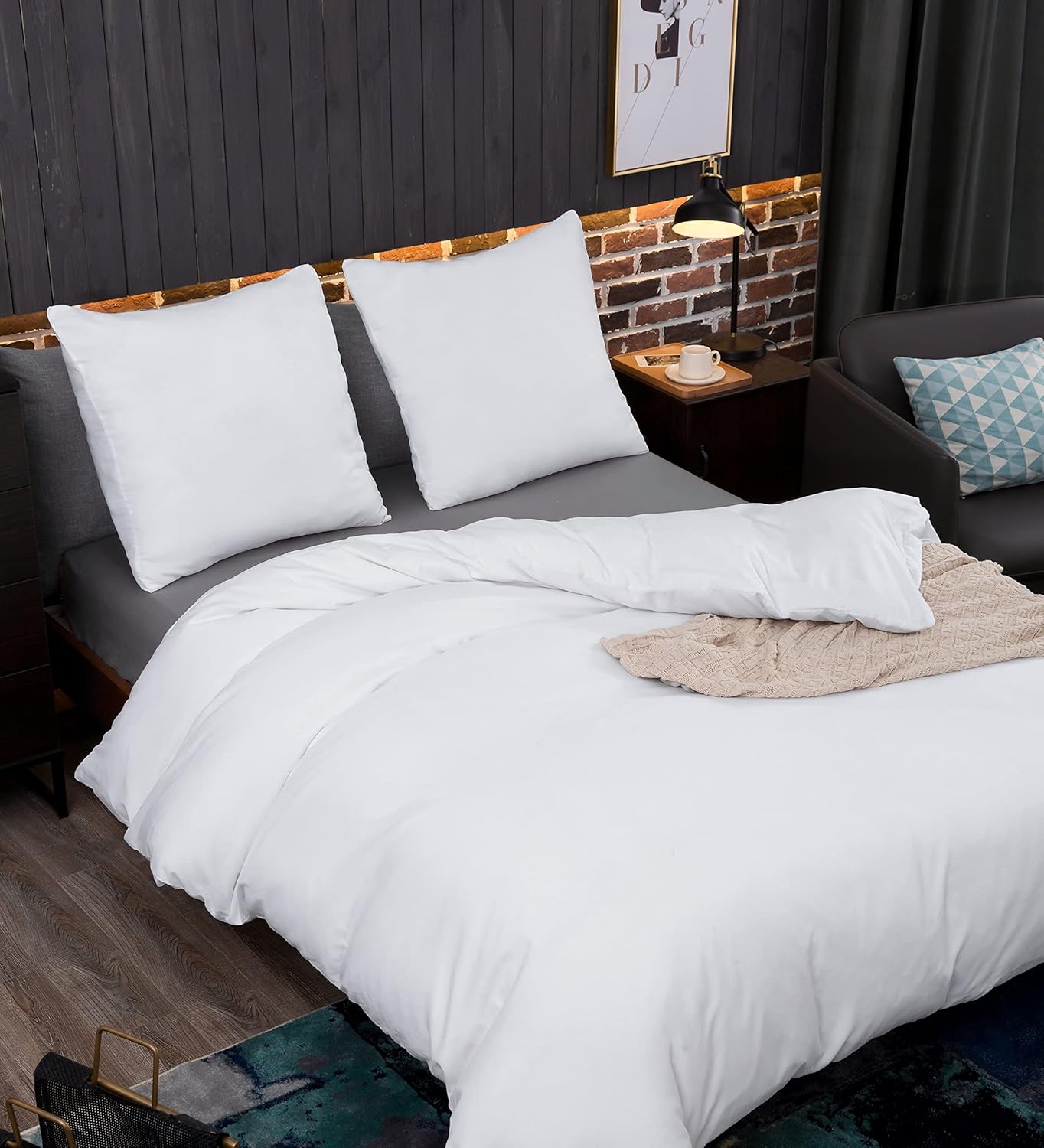 Bed linen brushed Microfiber 1 duvet cover 135x200cm + 1 pillowcase 80x80cm with zipper White 5