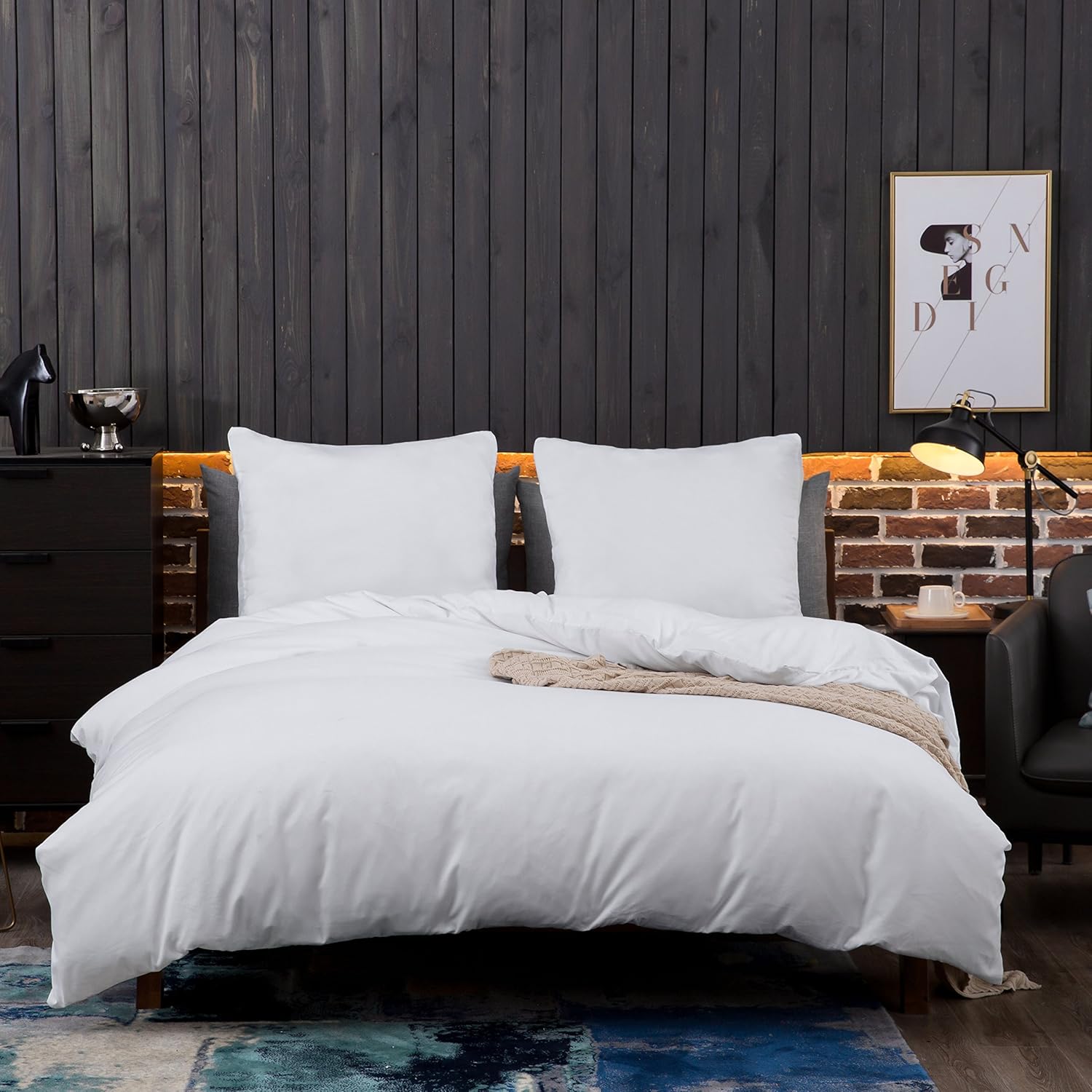 Bed linen brushed Microfiber 1 duvet cover 135x200cm + 1 pillowcase 80x80cm with zipper White 2