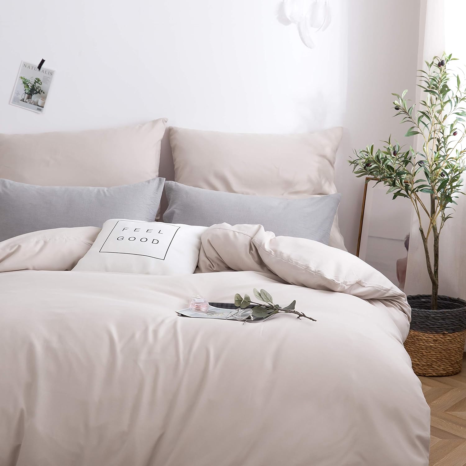 Bed linen brushed microfiber 1 duvet cover 135x200cm + 1 pillowcase 80x80cm with zipper Beige 2