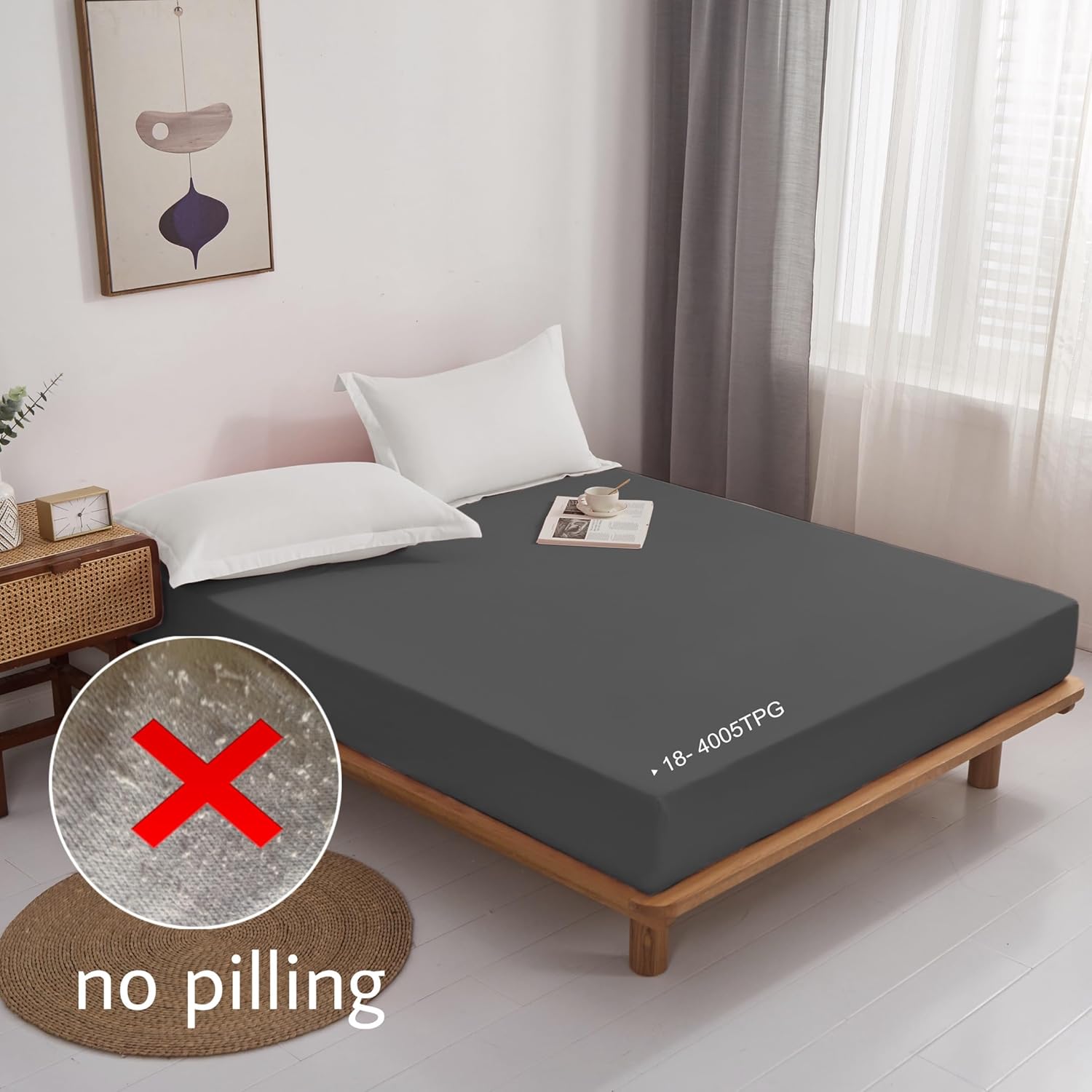 AYSW Fitted Sheet Queen Wide Band Deep Pocket Tight Fit No Pilling Double Brushed Microfiber 1800 Durable and Breathable Sheet Suitable for Mattress up to 16'' Gray 5