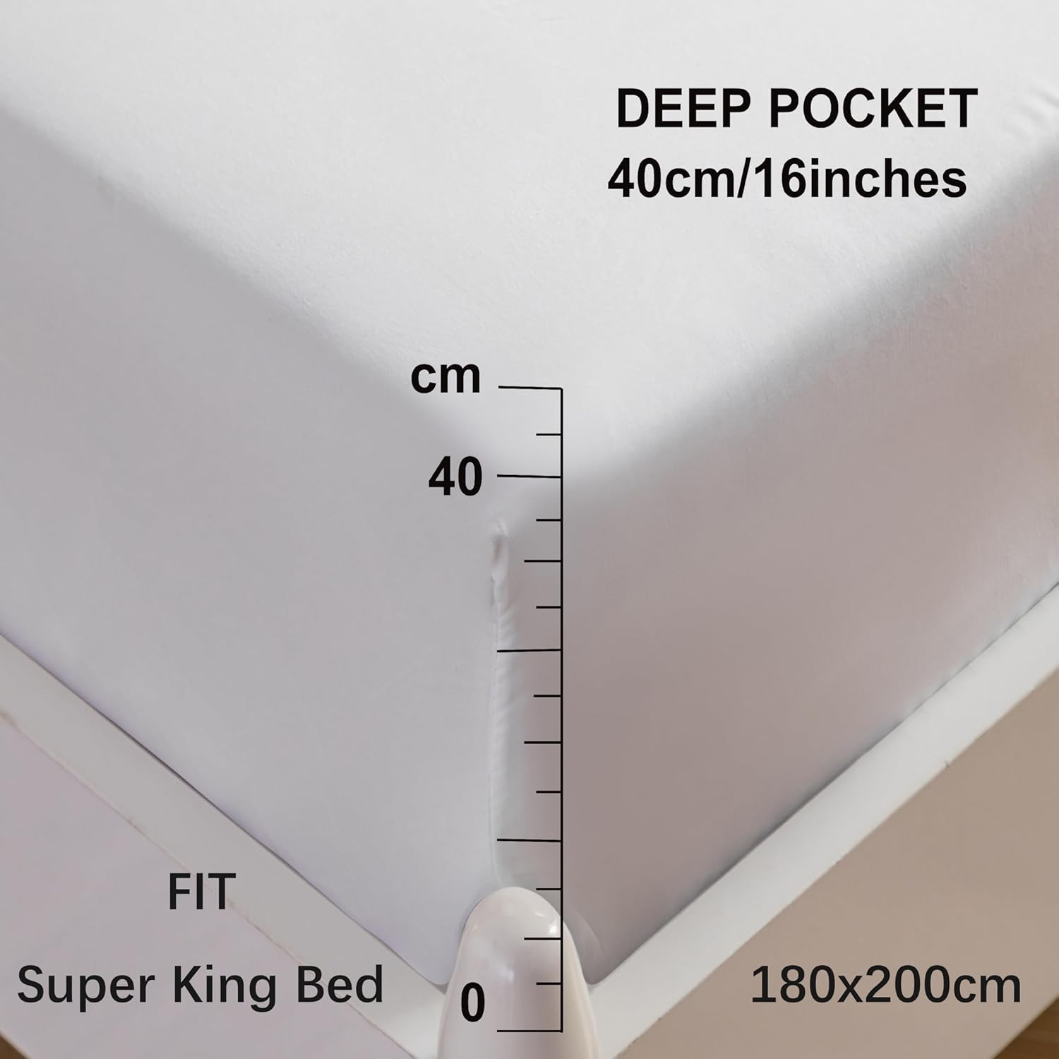AYSW Super King Size Fitted Sheet White with Extra Deep 16 inch 40 cm Pocket Bed Sheet Only Bedsheet Brushed Microfiber Bottom Sheet for Super King Bed 180x200 White 2
