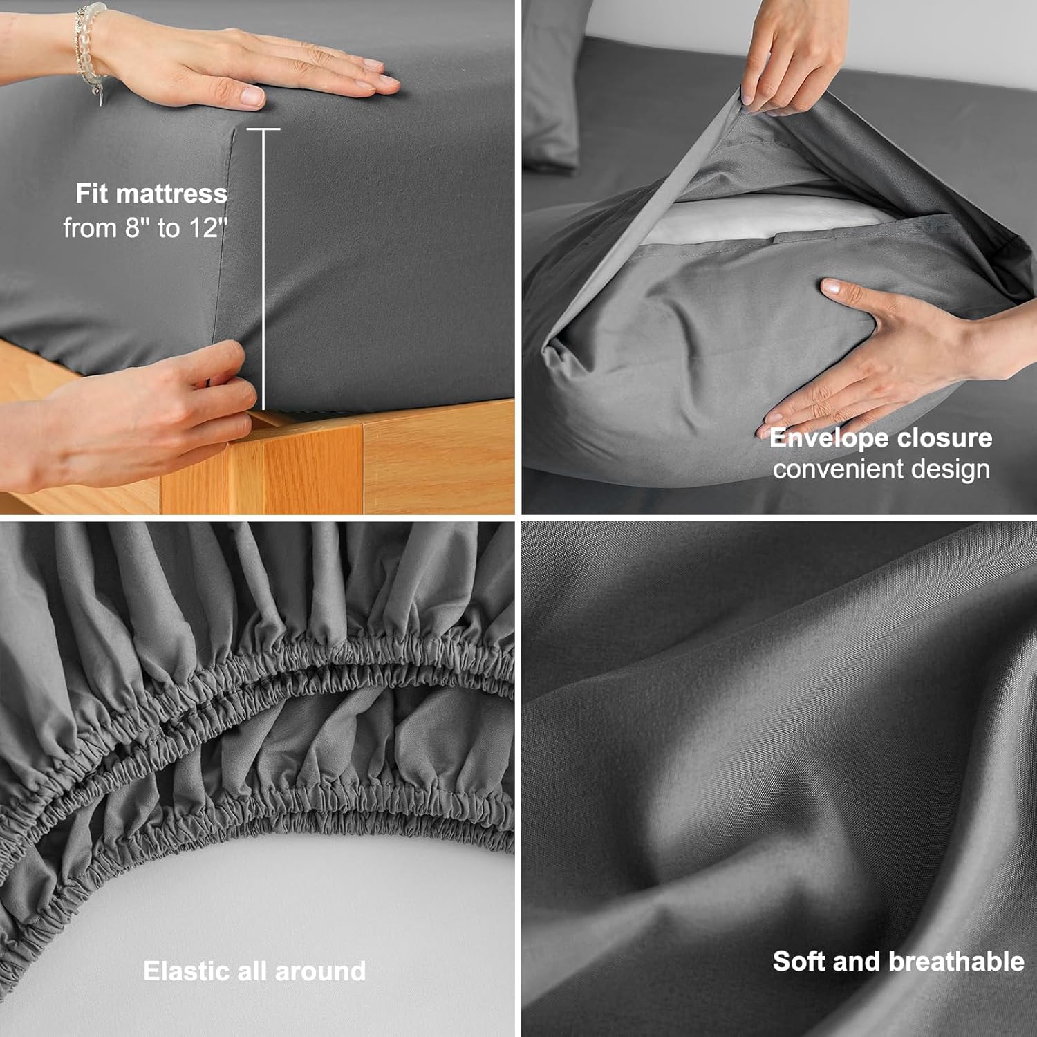 AYSW Bettlaken-Set 3-teilig Double Brushed Microfiber 1800 - Atmungsaktiv für jede Jahreszeit Luxuriös Weiche Bettwäsche - Twin Grau 5
