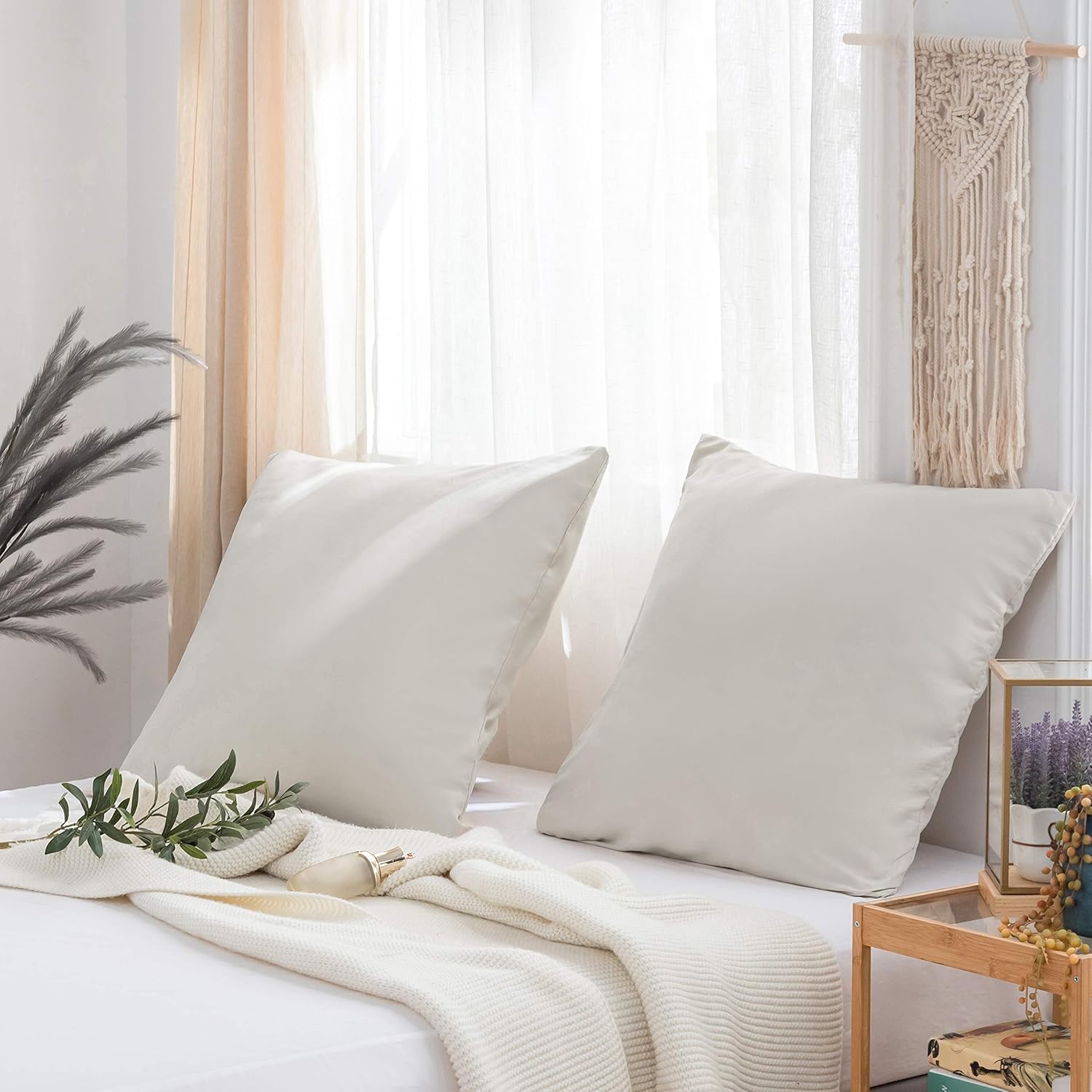 2er-Set Kissenbezug Hochwertig & Qualitäts Kissenhülle mit Reißverschluss 100% Microfaser (80 x 80 cm, Beige) 5