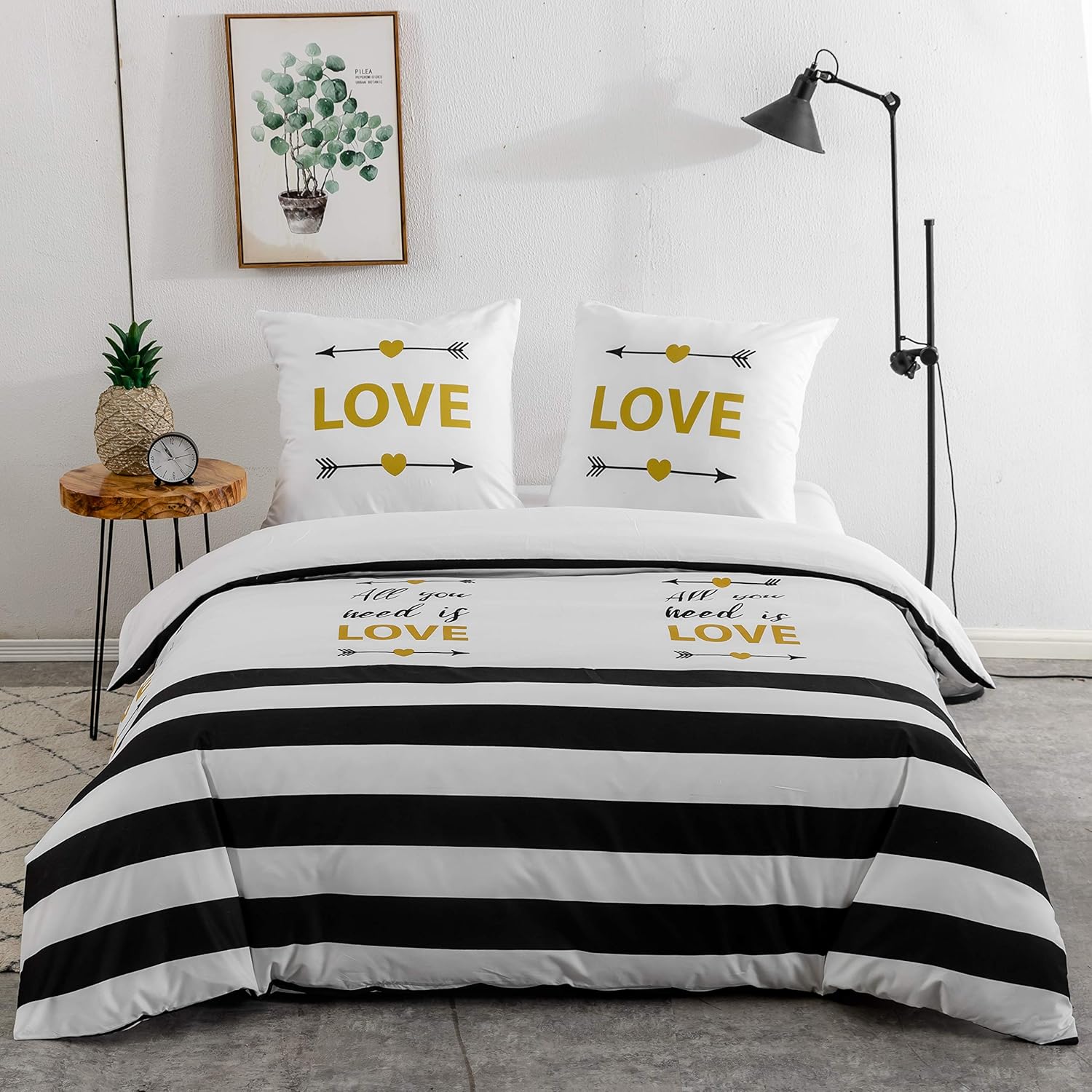 Winter 3-piece microfiber bedding 200x200cm +2 pillowcases 80x80cm (200 x 200 cm, Horizontal Black-White Stripes) 8