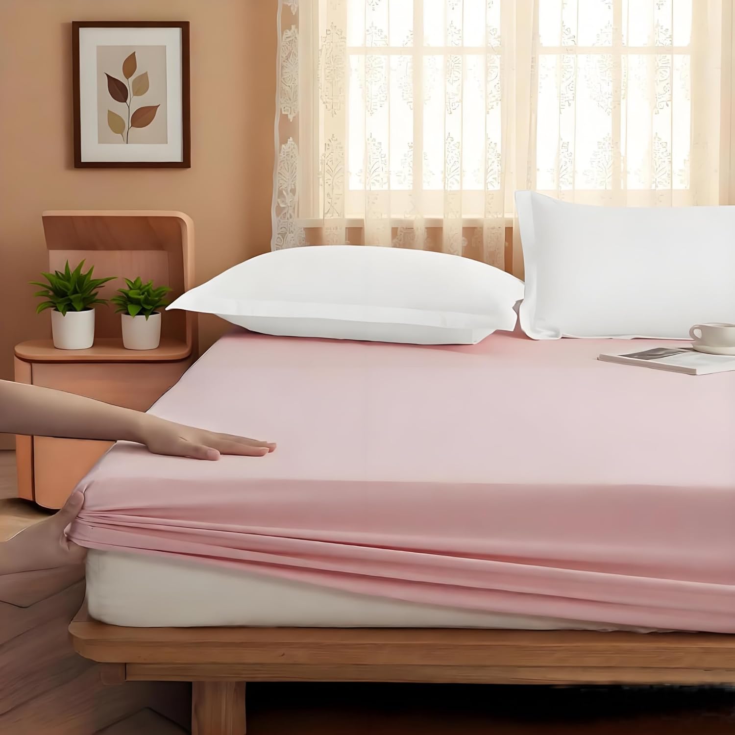 AYSW ‌Deep Pocket Fitted Sheet Twin - Extra Tight Fit with Wide Elastic Band, No Pilling Double Brushed Microfiber 1800, All Season & Breathable Bed Sheet for Mattress from 8'' to 16" - Pink 5
