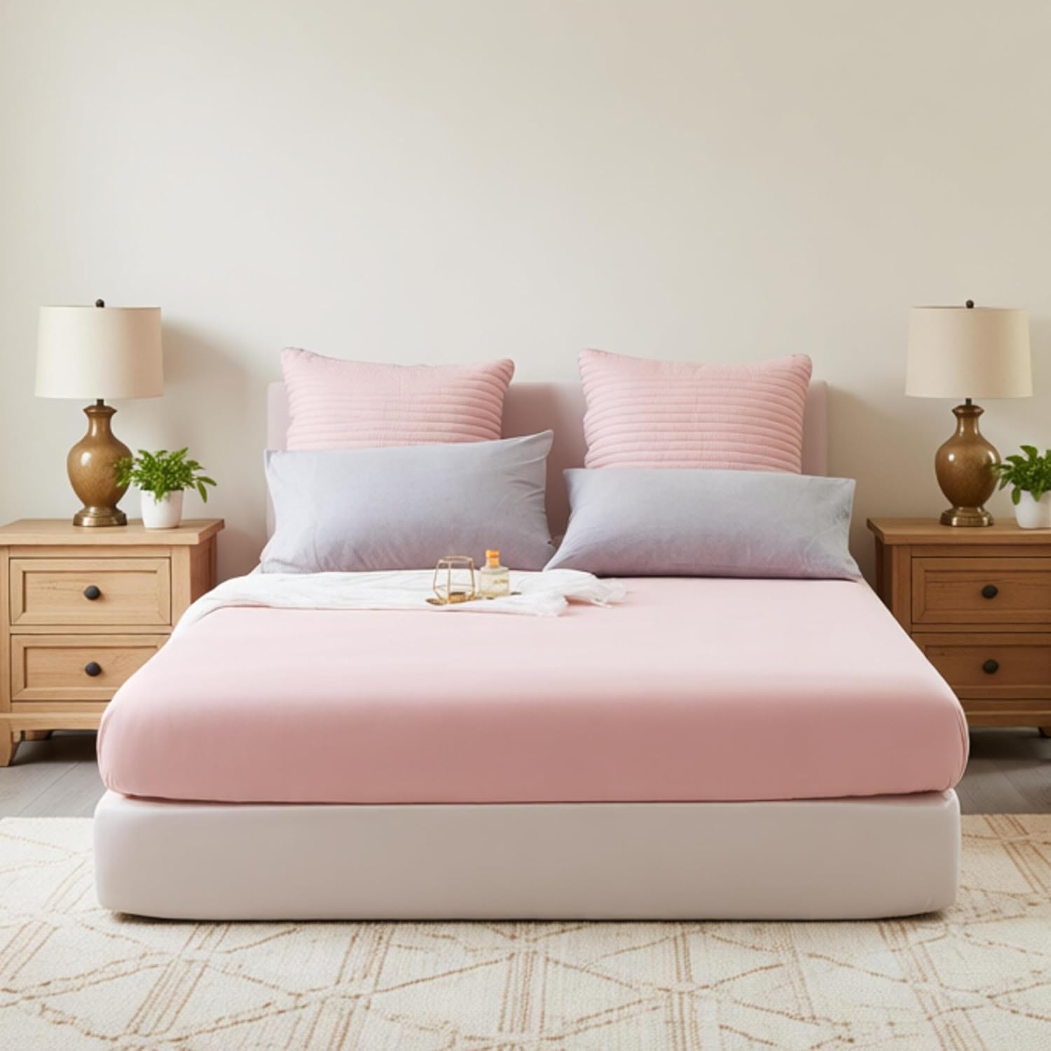 AYSW ‌Deep Pocket Fitted Sheet Twin - Extra Tight Fit with Wide Elastic Band, No Pilling Double Brushed Microfiber 1800, All Season & Breathable Bed Sheet for Mattress from 8'' to 16" - Pink 2