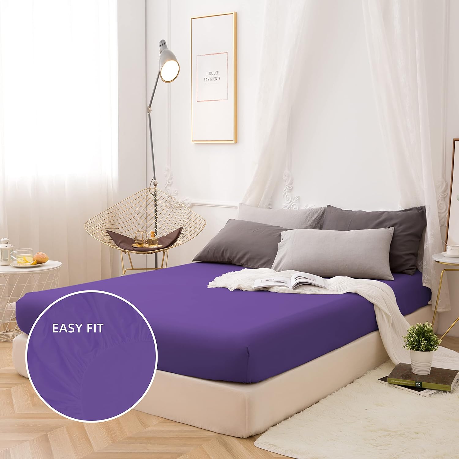 Fitted Bottom Sheet Only Premium 1817 Ultra-Soft Fade Resistant Brushed Microfiber Deep Pocket Queen Purple 3