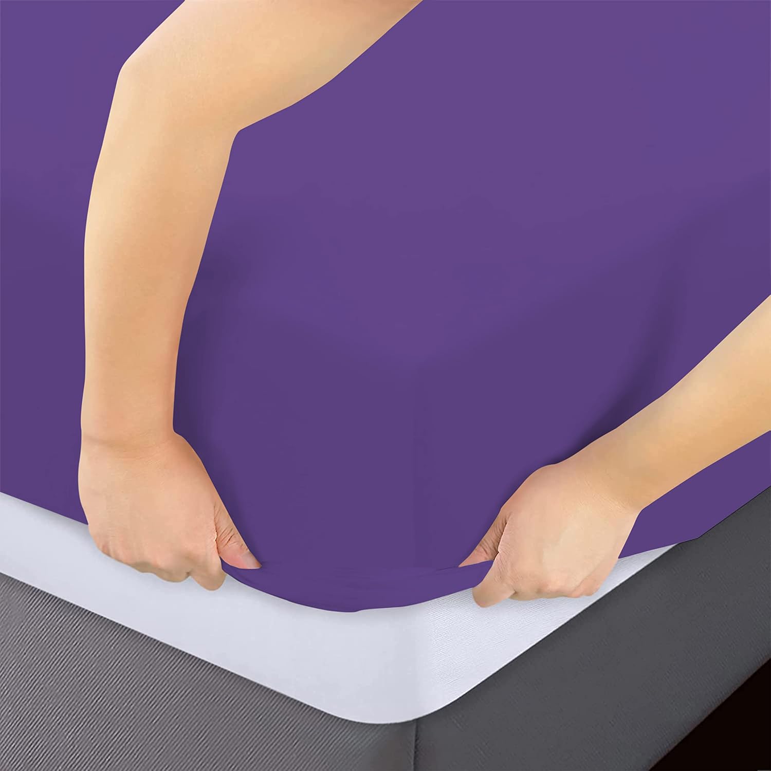 Fitted Bottom Sheet Only Premium 1817 Ultra-Soft Fade Resistant Brushed Microfiber Deep Pocket Queen Purple 4