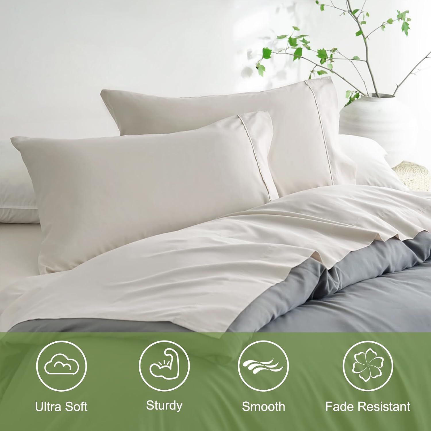 AYSW Bed Sheet Set 4 Pieces Double Brushed Microfiber 1800 - Breathable All Season Luxury Soft Bedding - Full Beige 6