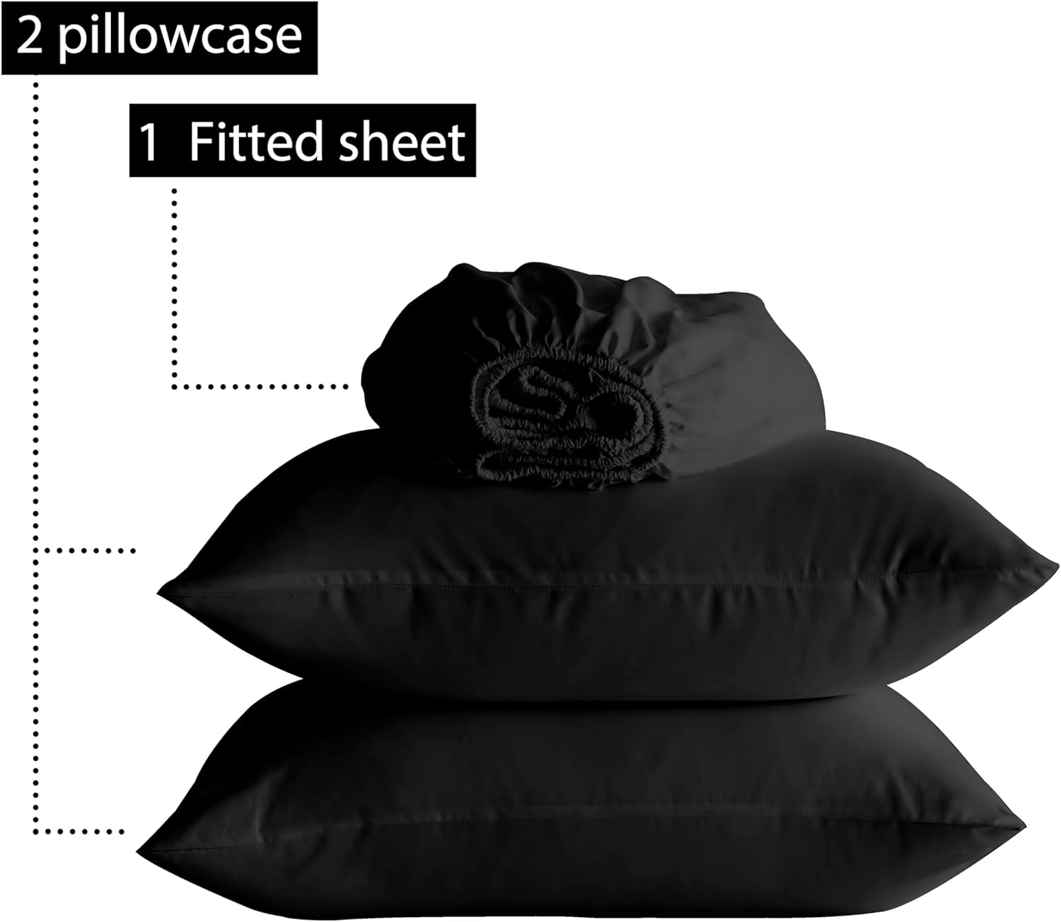 AYSW Fitted Sheet Set King Size 16" Deep Pocket with 1 Bedsheet and 2 Pillowcases Brushed Microfiber Black 2